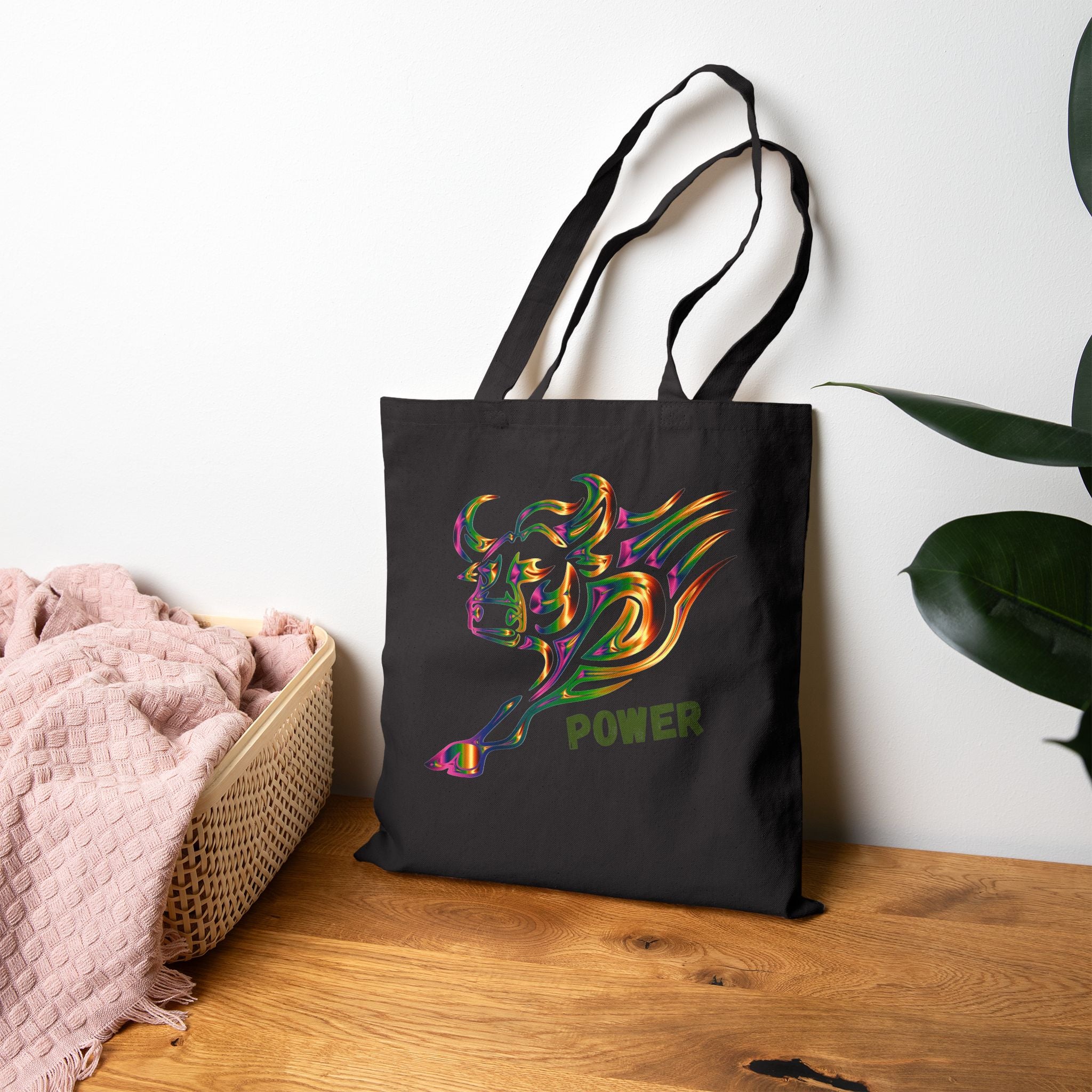 Bull Power Tote Bag - Colorful Charging Bull Canvas Tote