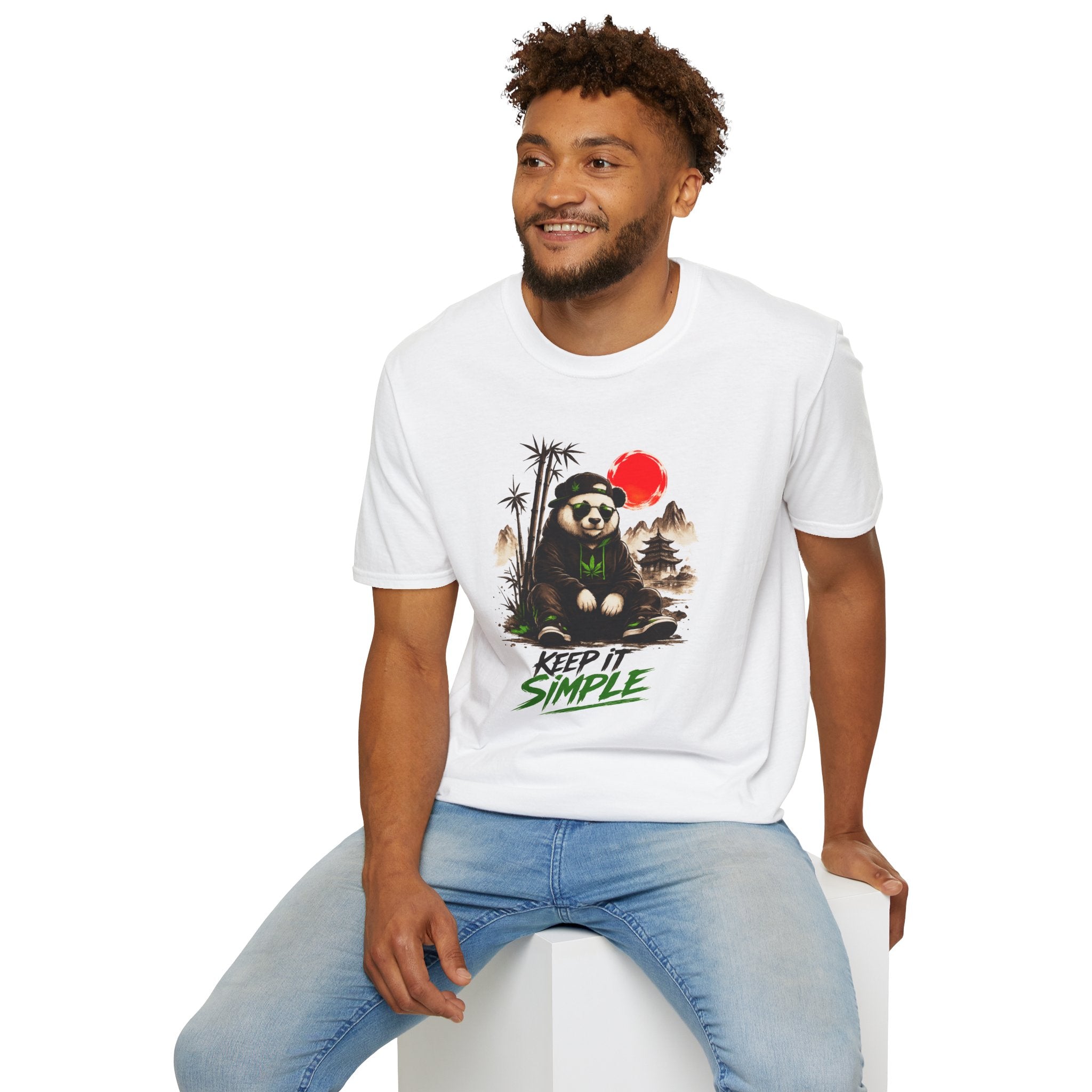Panda Zen T-Shirt — Scenic Bamboo Bear with Red Sun