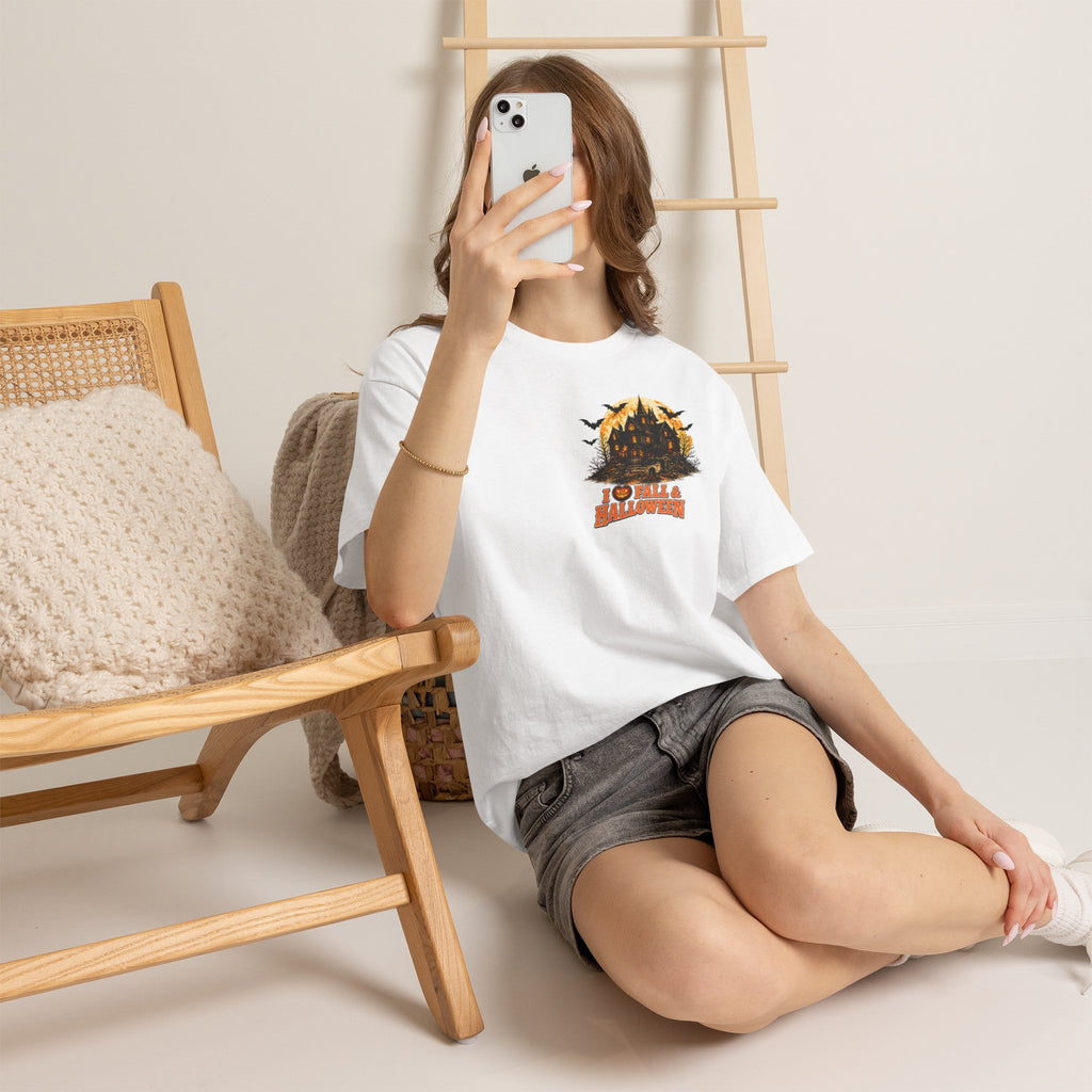 Halloween Fall Graphic Tee — "I  Fall & Halloween" Vintage Pumpkin & Spooky Characters Shirt