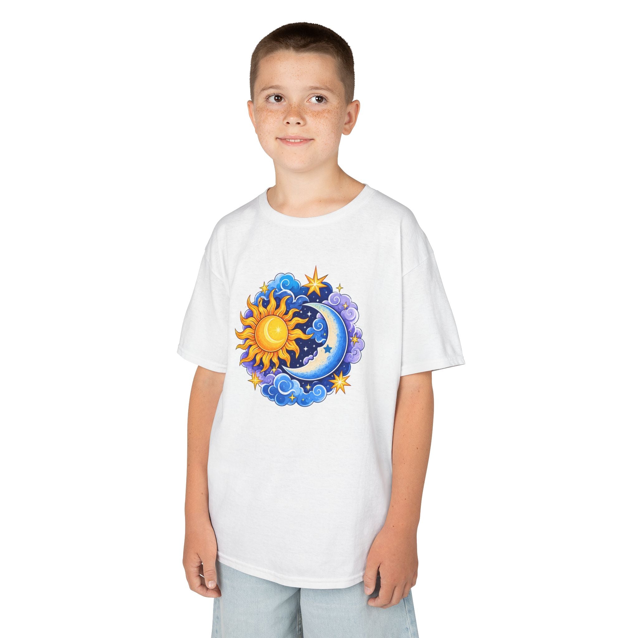 Kids Sun & Moon Graphic Tee — Colorful Celestial Design