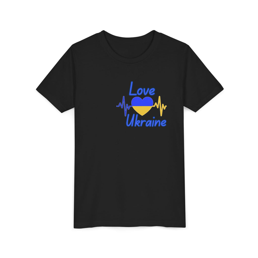 Love Ukraine Youth Tee — Blue & Yellow Heart Kids Shirt (Support Ukraine)