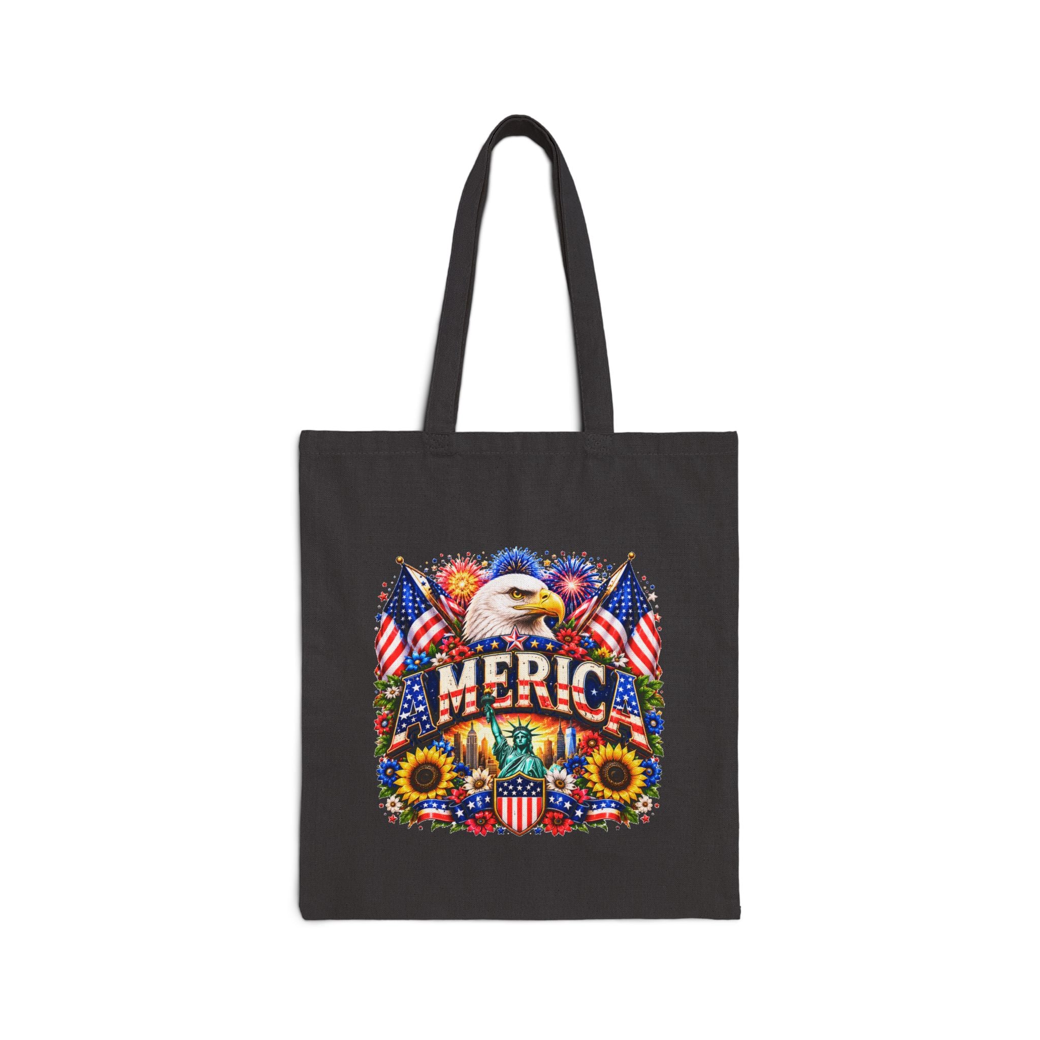 Patriotic America Tote Bag, Eagle Sunflower Tote, USA Flag Market Bag, Fourth of July Gift