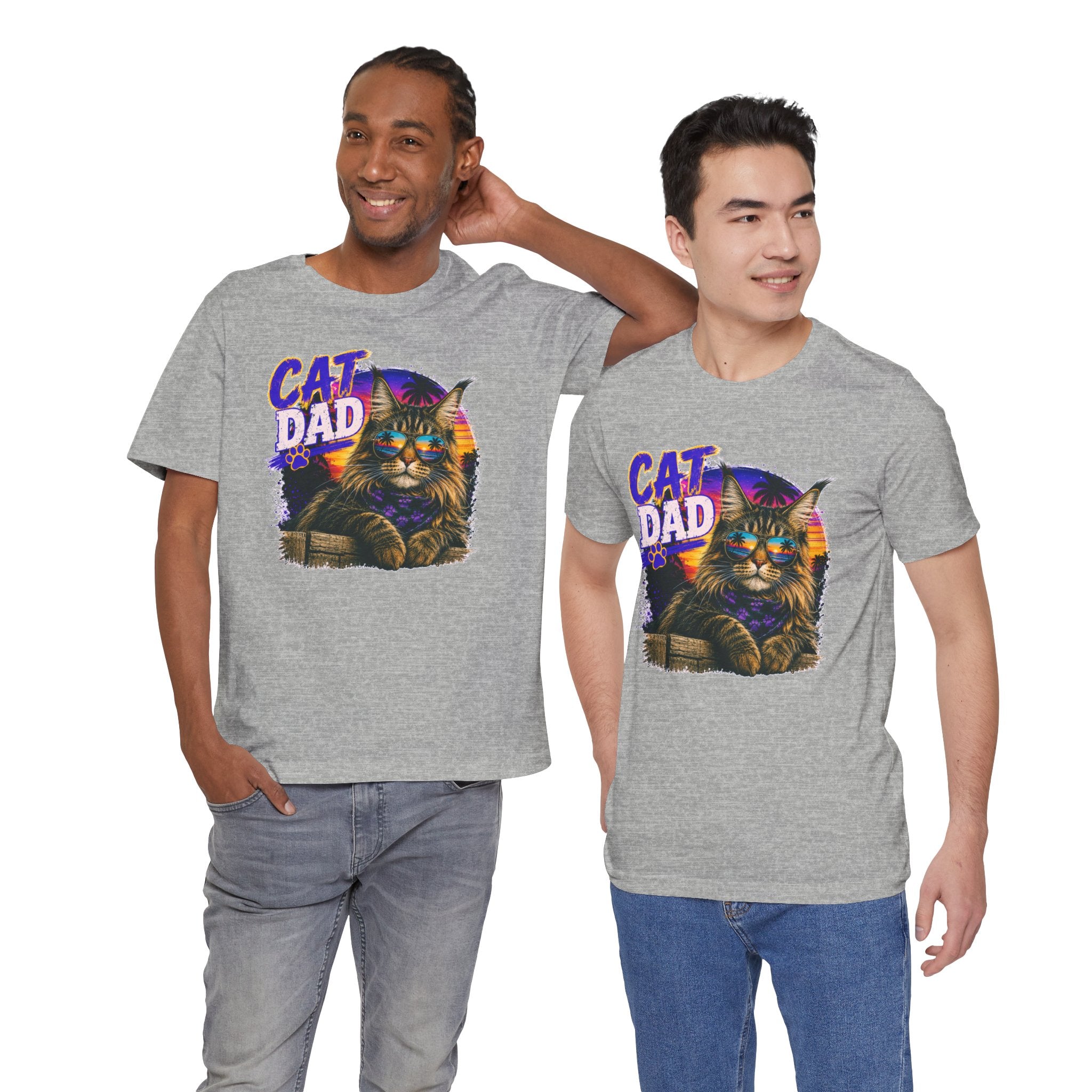 Cat Dad Maine Coon T-Shirt | Retro Sunset Cat Lover Shirt | Funny Cat Dad Gift | Vintage Graphic Tee for Men