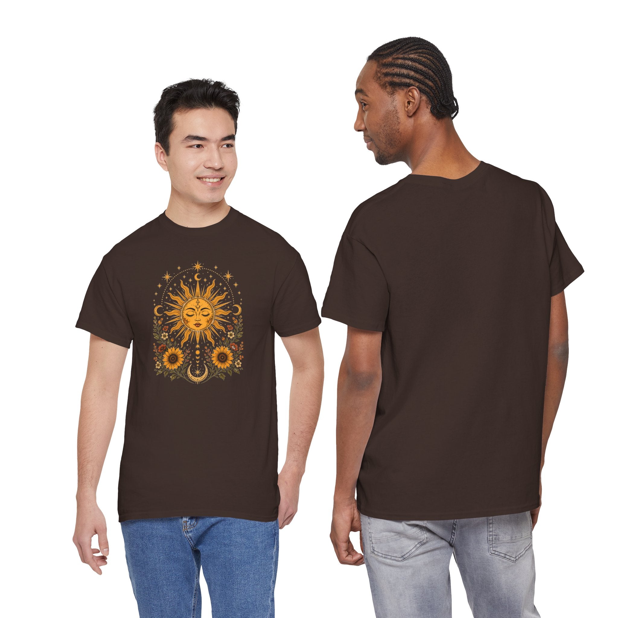 Sun & Sunflower Graphic T-Shirt, Boho Celestial Tee, Vintage Sun Shirt, Spiritual Aesthetic Top, Gift for Her