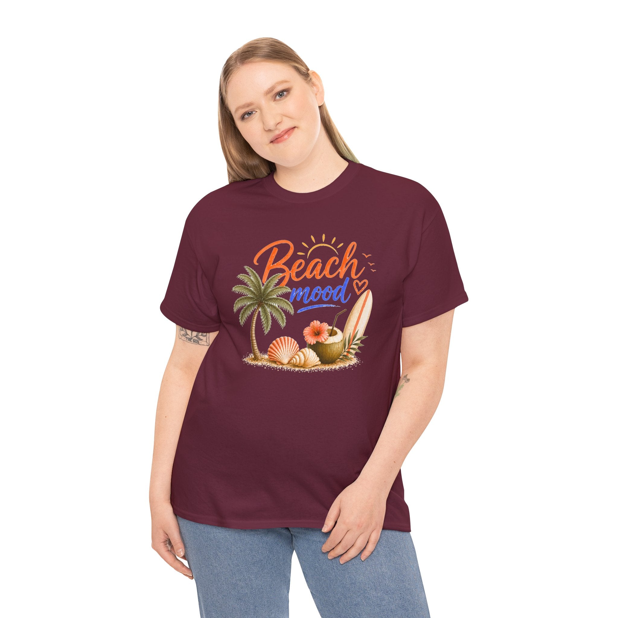 Beach Mood T-Shirt - Tropical Palm, Seashell Graphic Tee