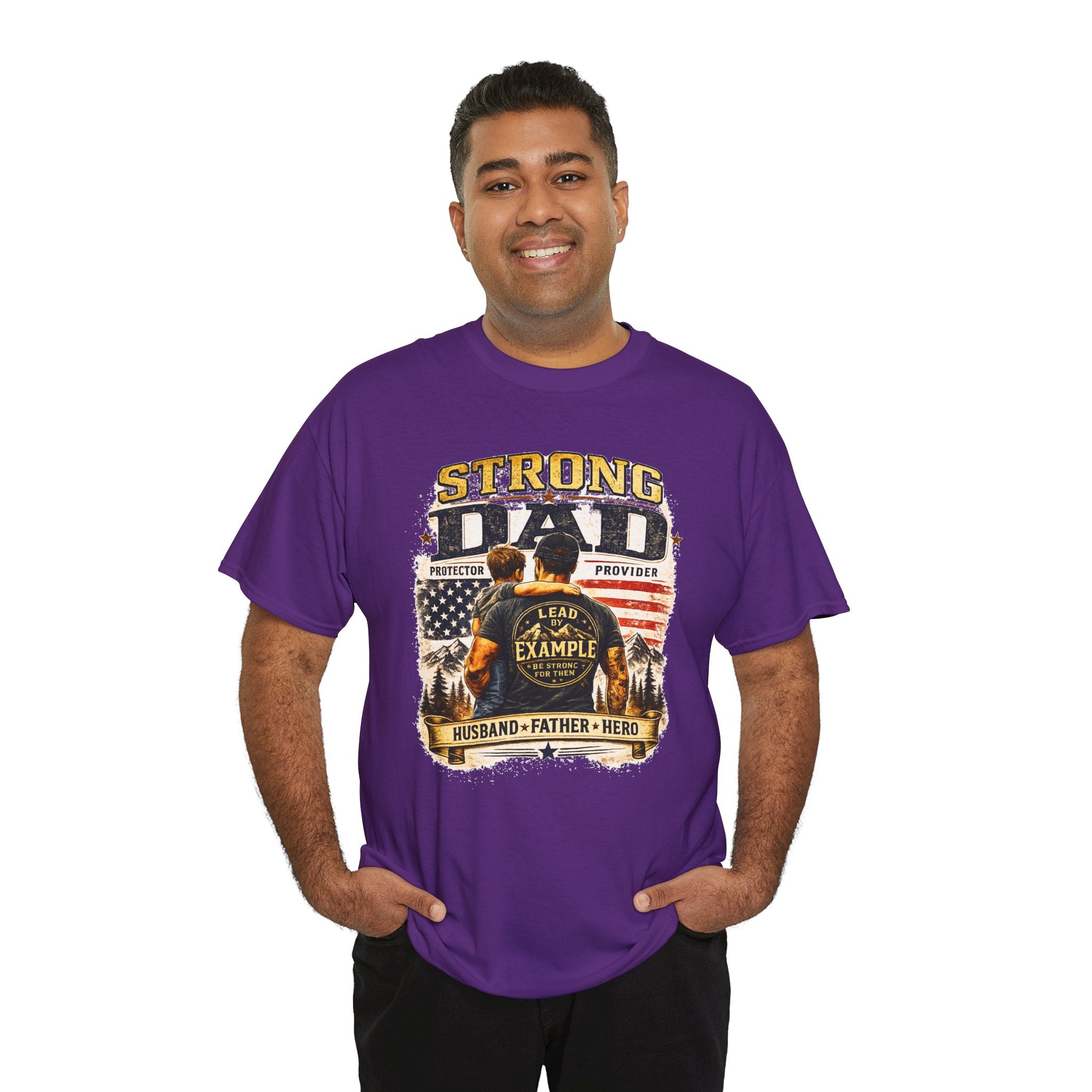 Strong Dad T-Shirt | Lead by Example Patriotic Father Graphic Tee | Vintage USA Dad Shirt | Father's Day Gift for Dad