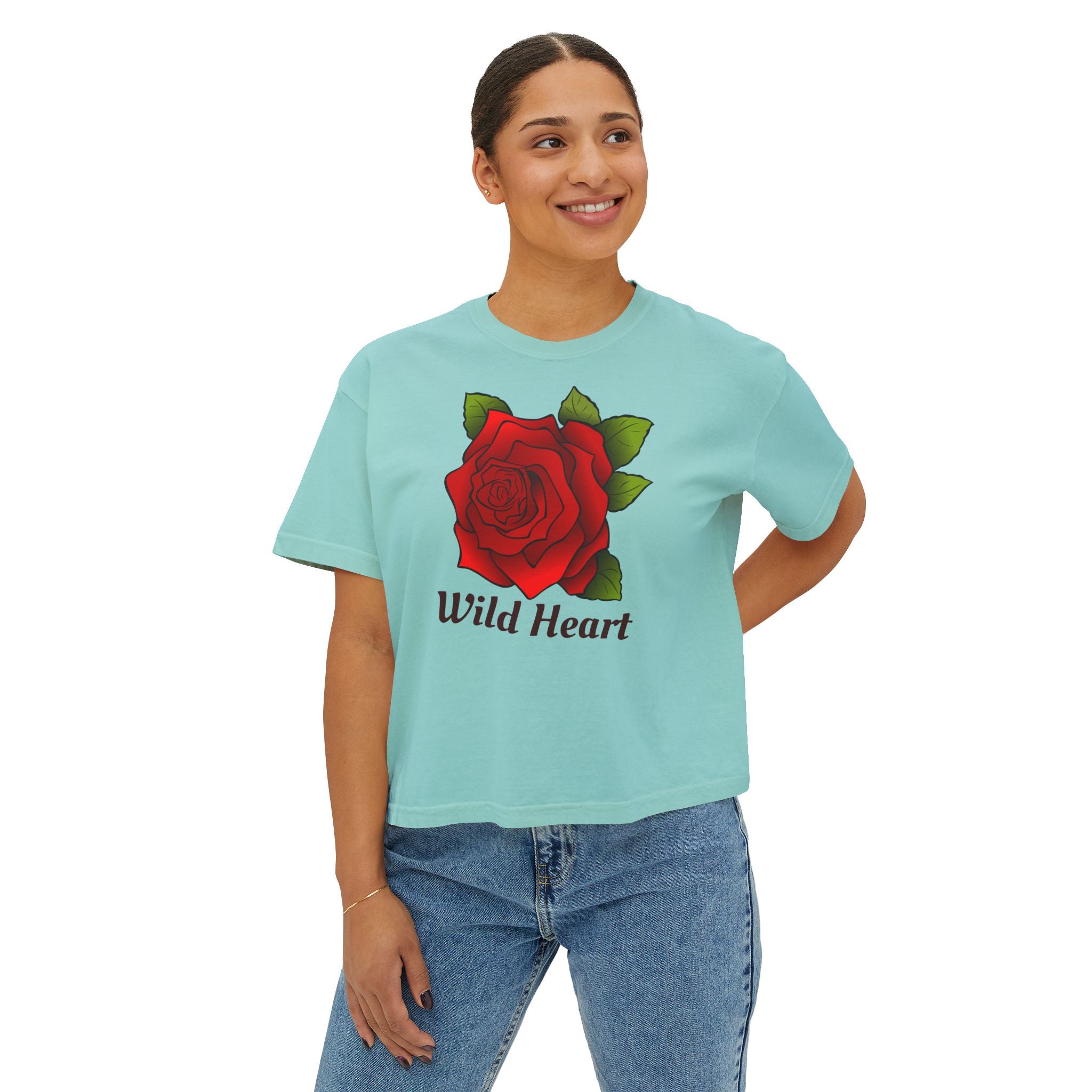 Wild Heart Rose T-Shirt for Women Vintage Floral Boxy Tee