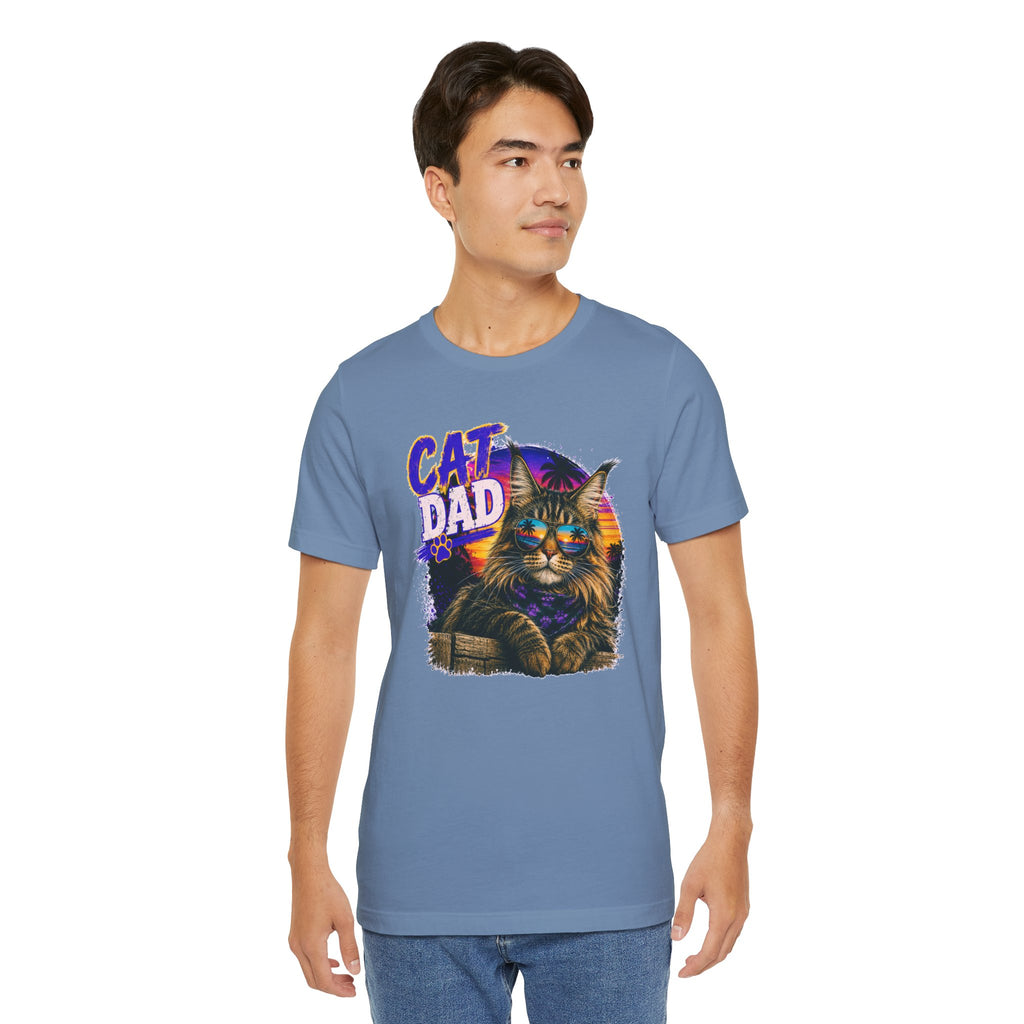 Cat Dad Maine Coon T-Shirt | Retro Sunset Cat Lover Shirt | Funny Cat Dad Gift | Vintage Graphic Tee for Men