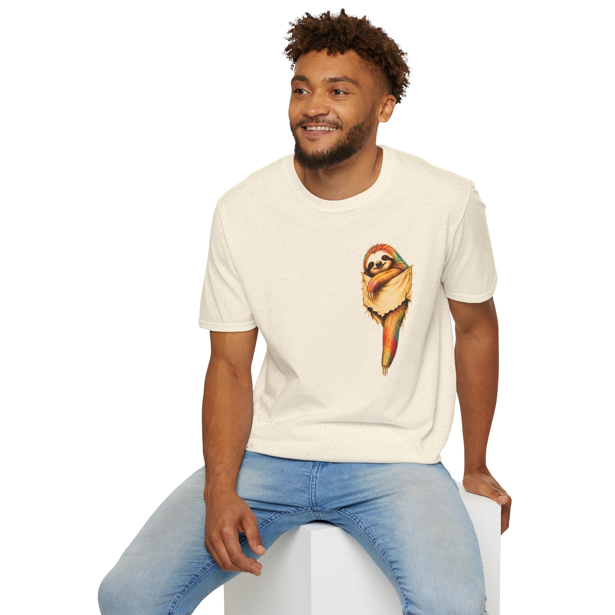 Sloth Pocket Tee — Cute Hugging Sloth Graphic T-Shirt