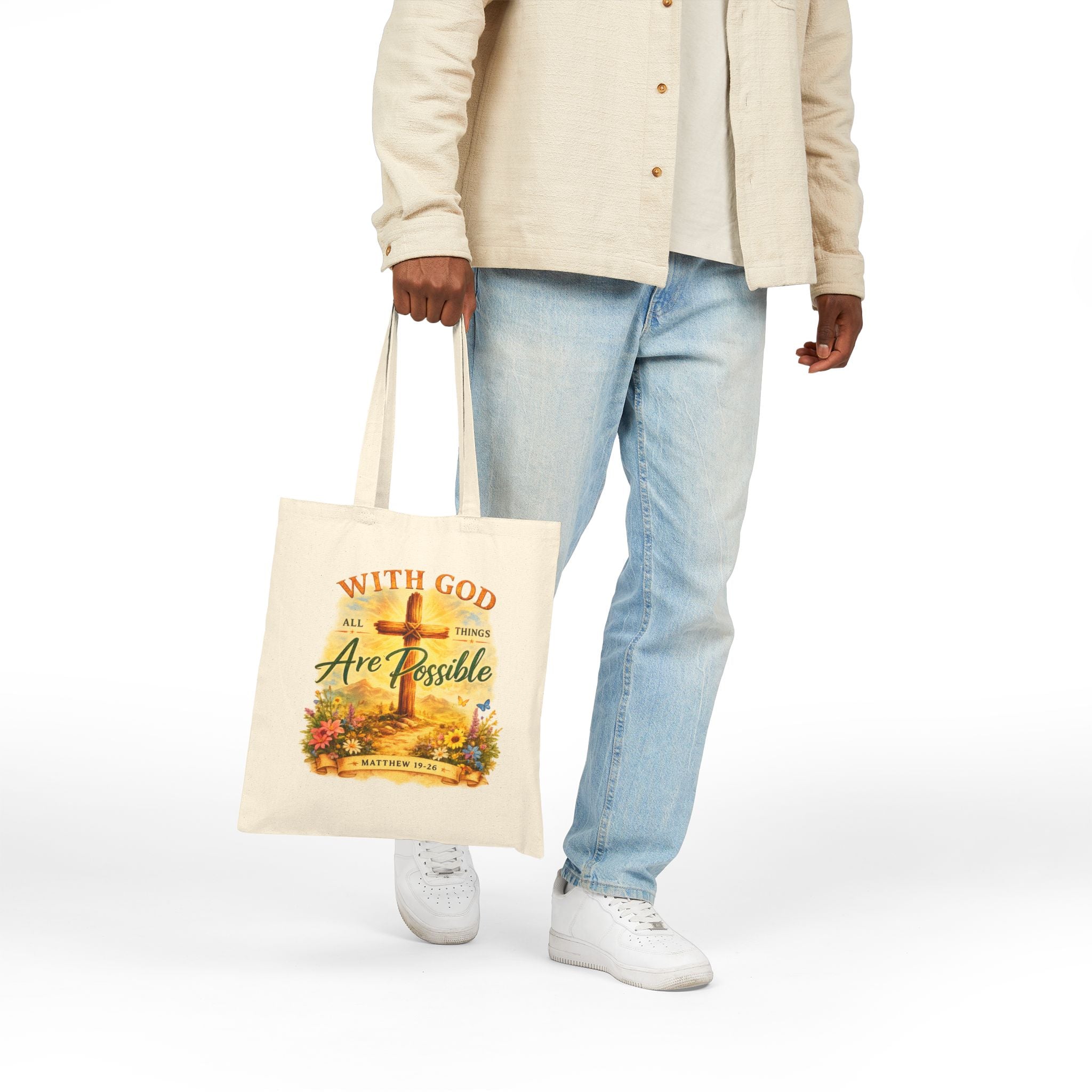 Christian Tote Bag – With God All Things Are Possible | Matthew 19:26 Faith Tote Bag | Religious Gift for Women