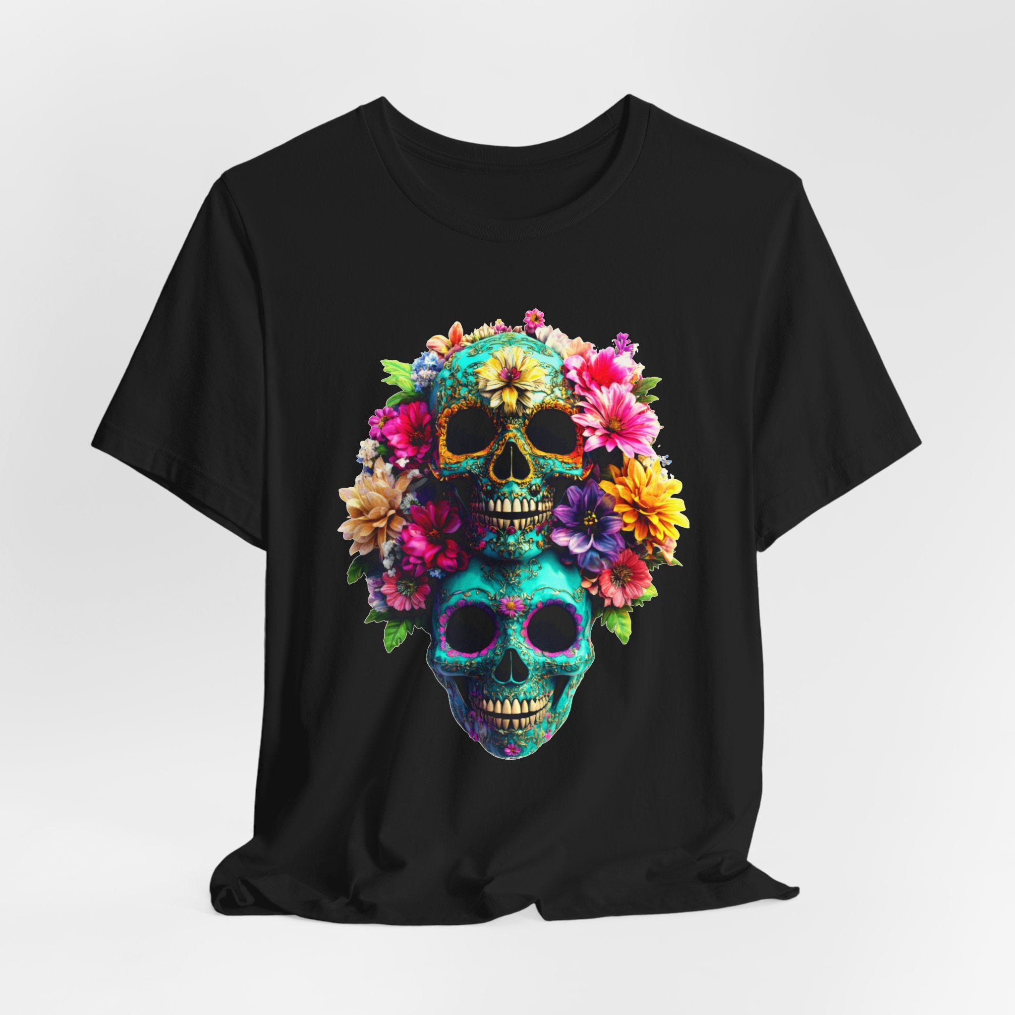 Floral Skull T-Shirt, Day of the Dead Shirt, Sugar Skull Graphic Tee, Colorful Skull Tee, Gothic Floral Shirt