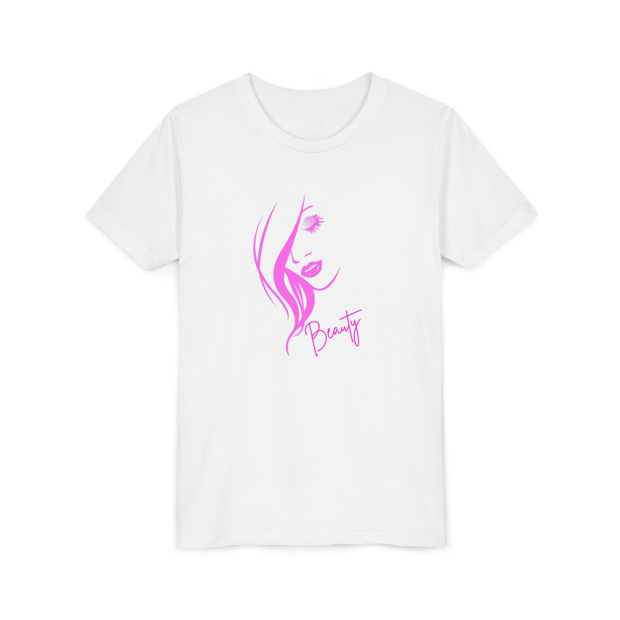 Youth Girls T-Shirt – Pink Beauty Face Graphic Tee, Cute Aesthetic Shirt, Gift for Girls