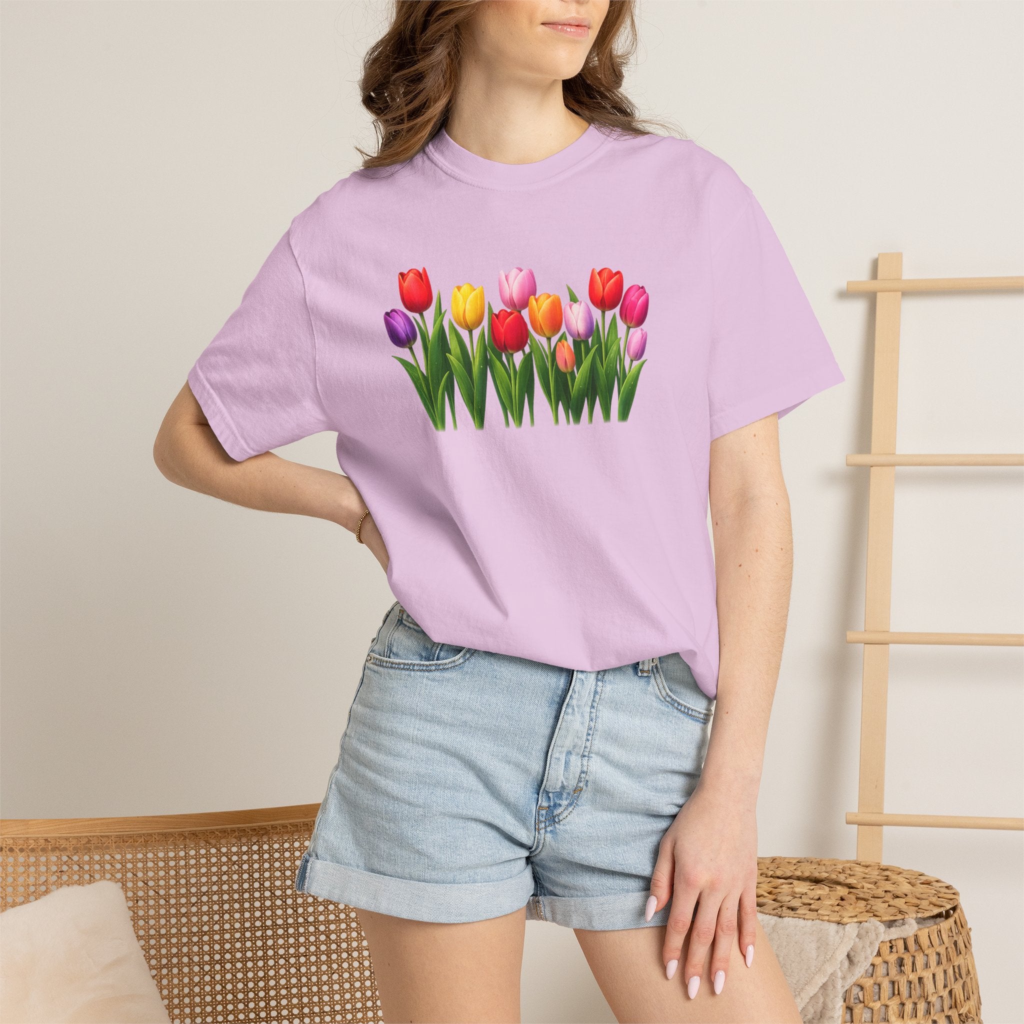 Colorful Tulip Shirt, Floral T-Shirt for Women, Botanical Graphic Tee, Spring Garden Shirt, Comfort Colors Tee