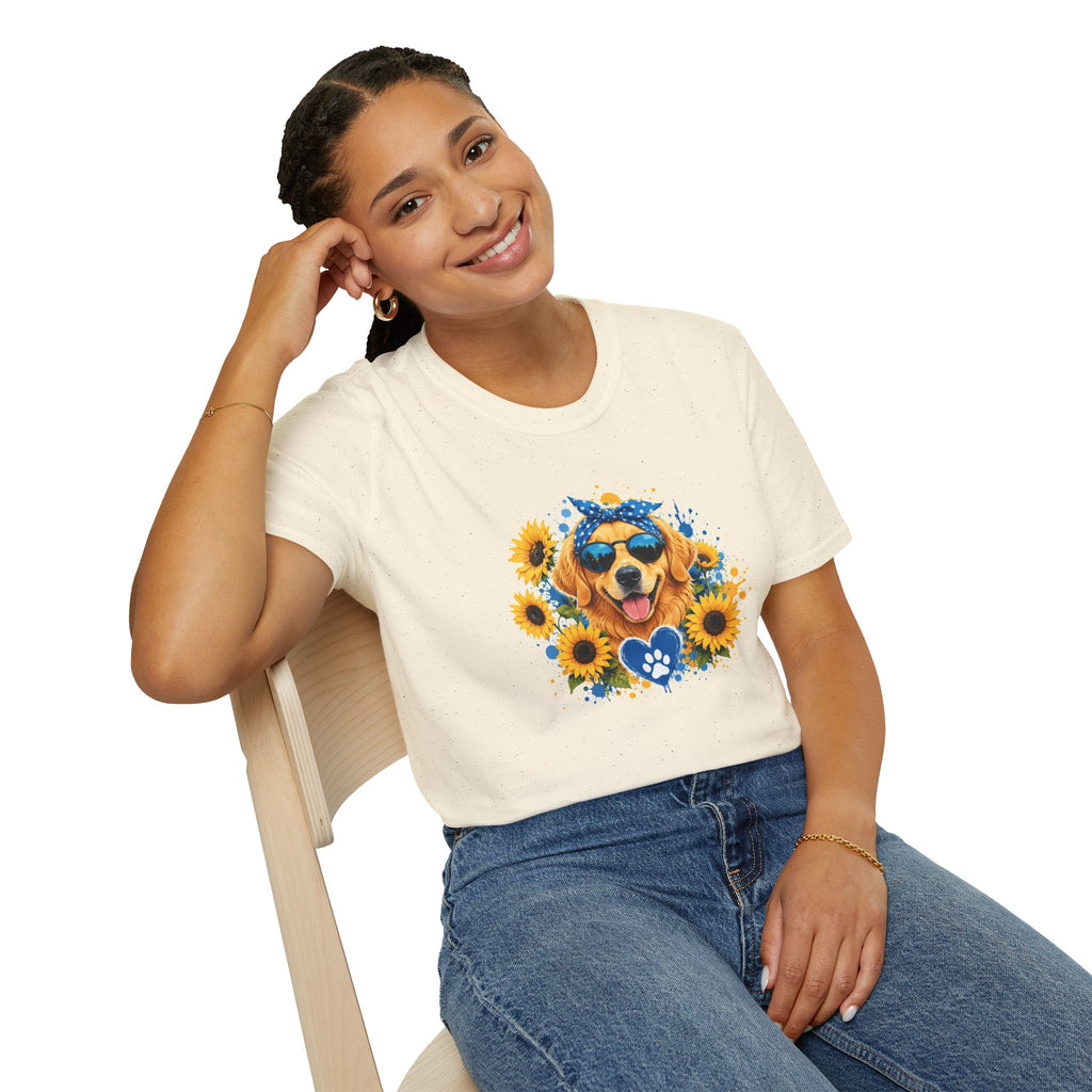 Golden Retriever Sunflower T-Shirt | Cute Dog Lover Shirt | Happy Puppy Graphic Tee | Floral Dog Mom Gift | Summer Unisex Tee