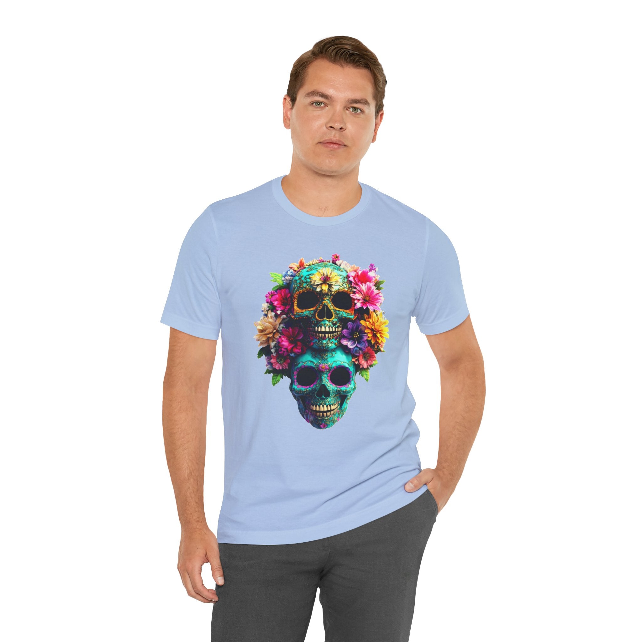 Floral Skull T-Shirt, Day of the Dead Shirt, Sugar Skull Graphic Tee, Colorful Skull Tee, Gothic Floral Shirt