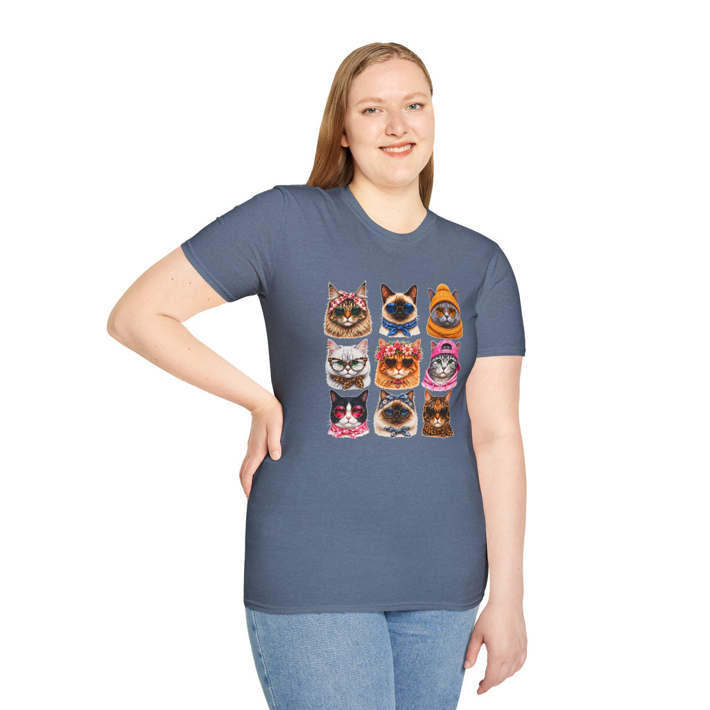 Cute Cat Faces T-Shirt, Cat Lover Tee, Funny Kitty Shirt, Colorful Cat Graphic Tee, Gift for Cat Mom, Cat Owner Gift, Animal Lover Shirt