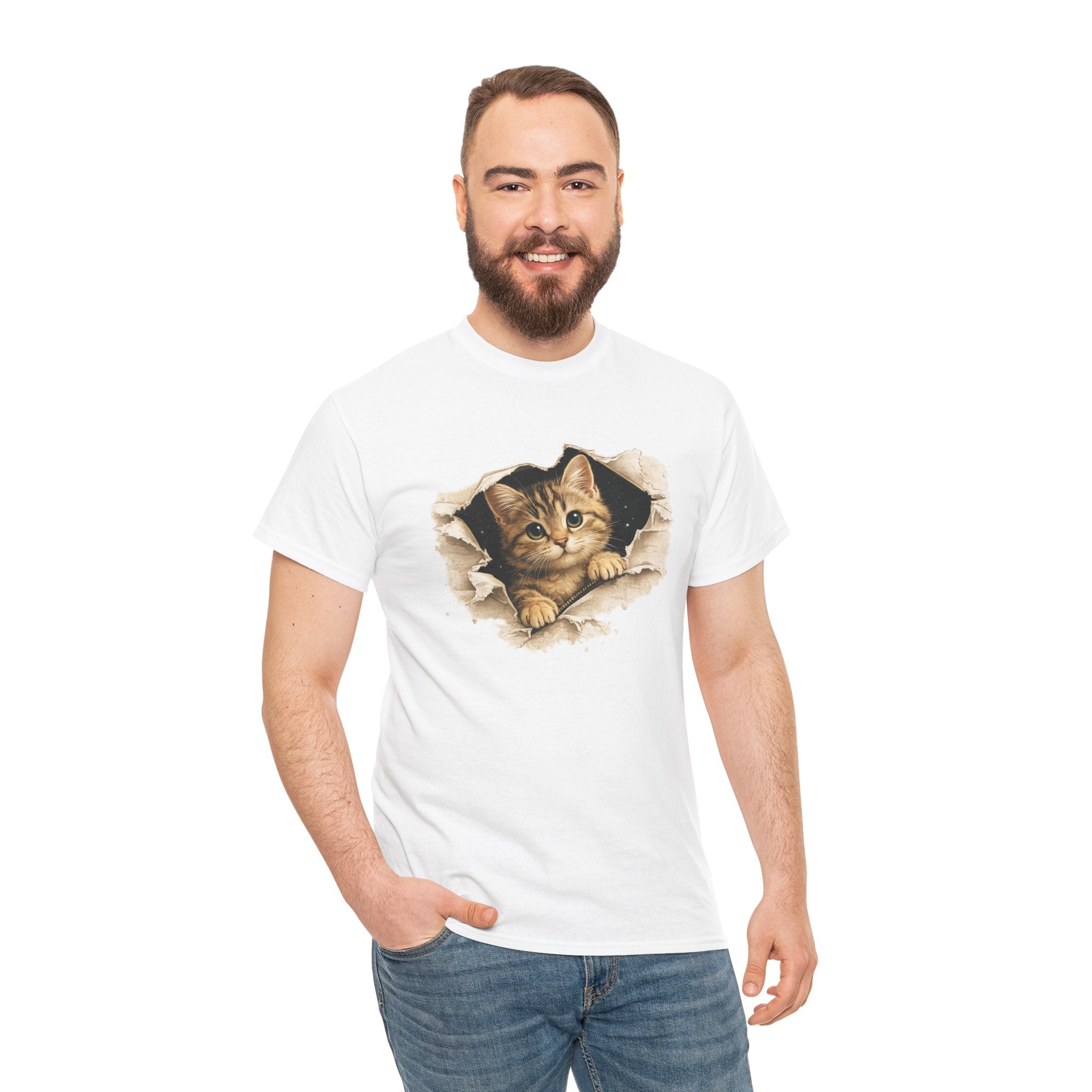 Cat Peeking Through Hole T-Shirt — Cute Kitten Graphic Tee