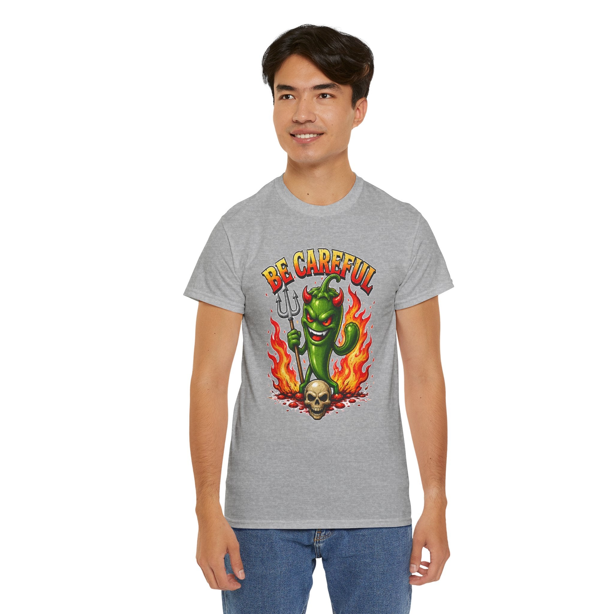 Be Careful Devil Pepper Shirt, Funny Spicy Pepper T-Shirt, Hot Chili Graphic Tee, Retro Tattoo Style Unisex Gift