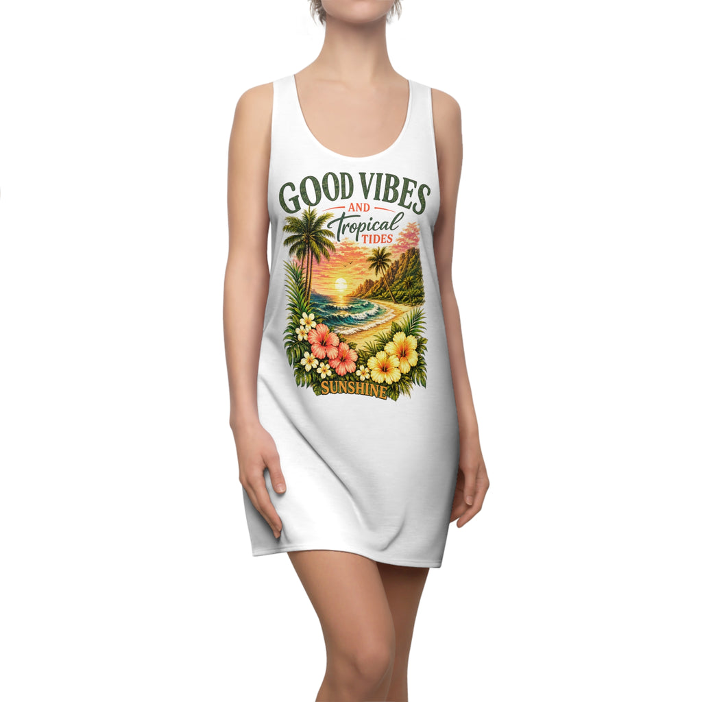 Good Vibes Tropical Racerback Dress – Beach Sunset Floral Sundress