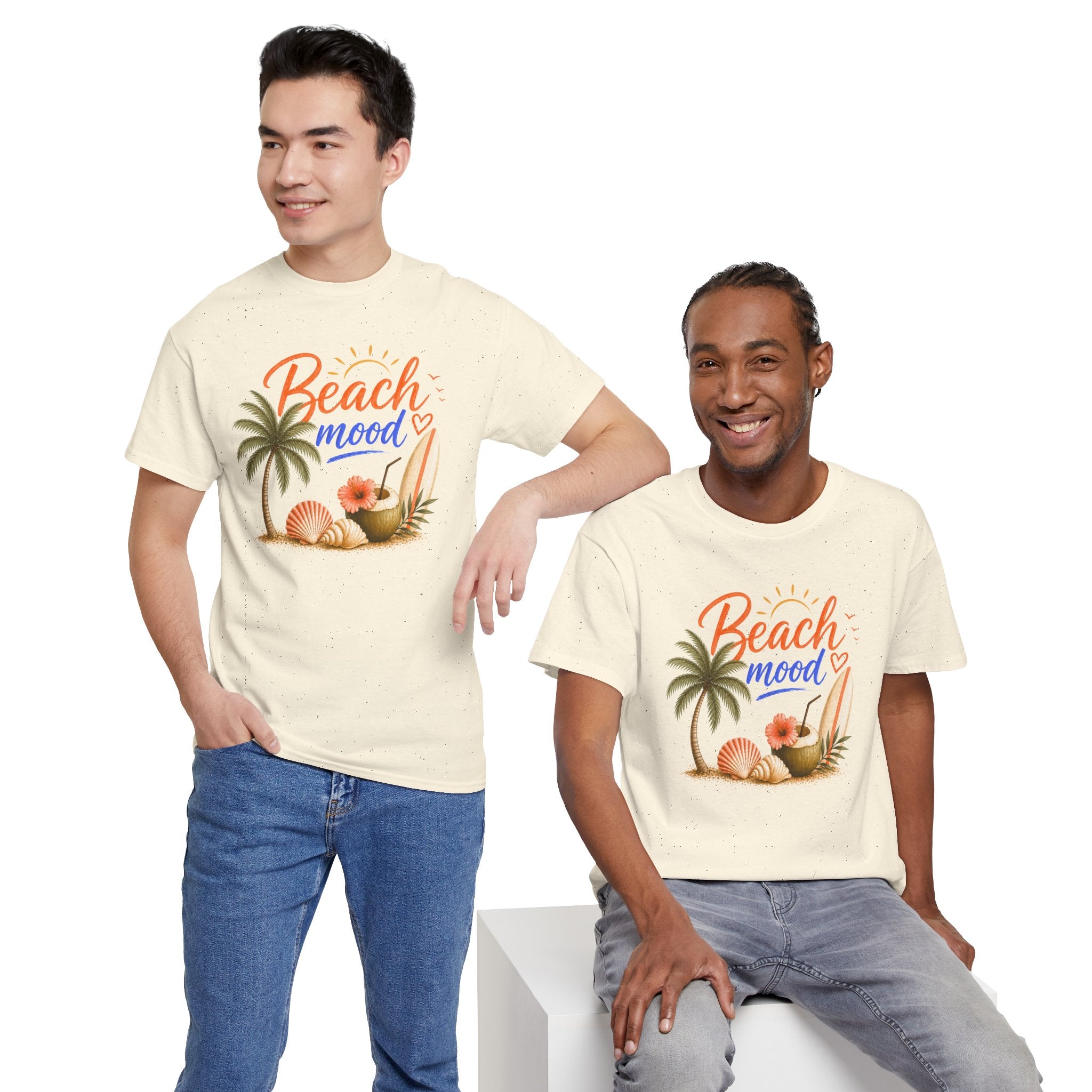 Beach Mood T-Shirt - Tropical Palm, Seashell Graphic Tee