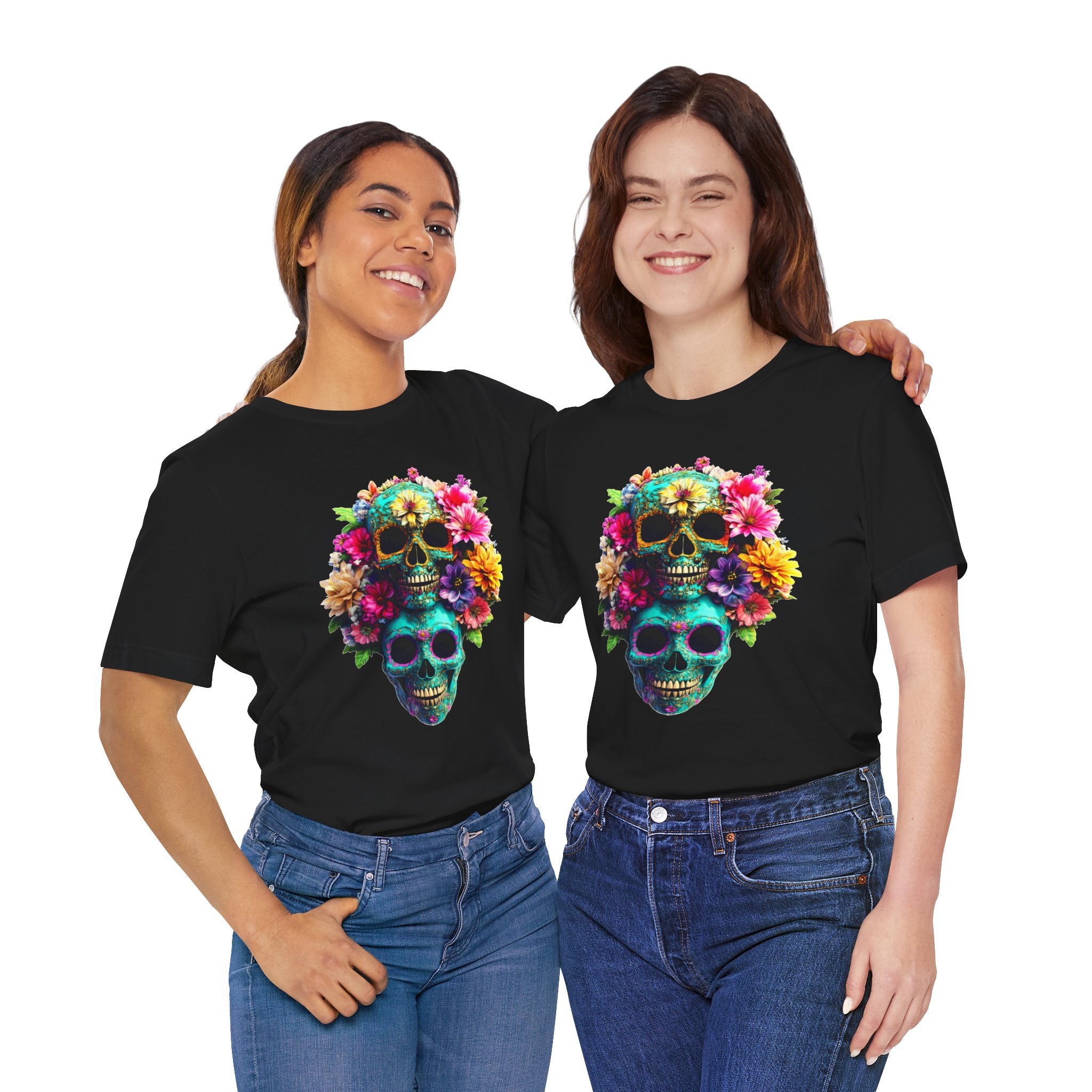 Floral Skull T-Shirt, Day of the Dead Shirt, Sugar Skull Graphic Tee, Colorful Skull Tee, Gothic Floral Shirt