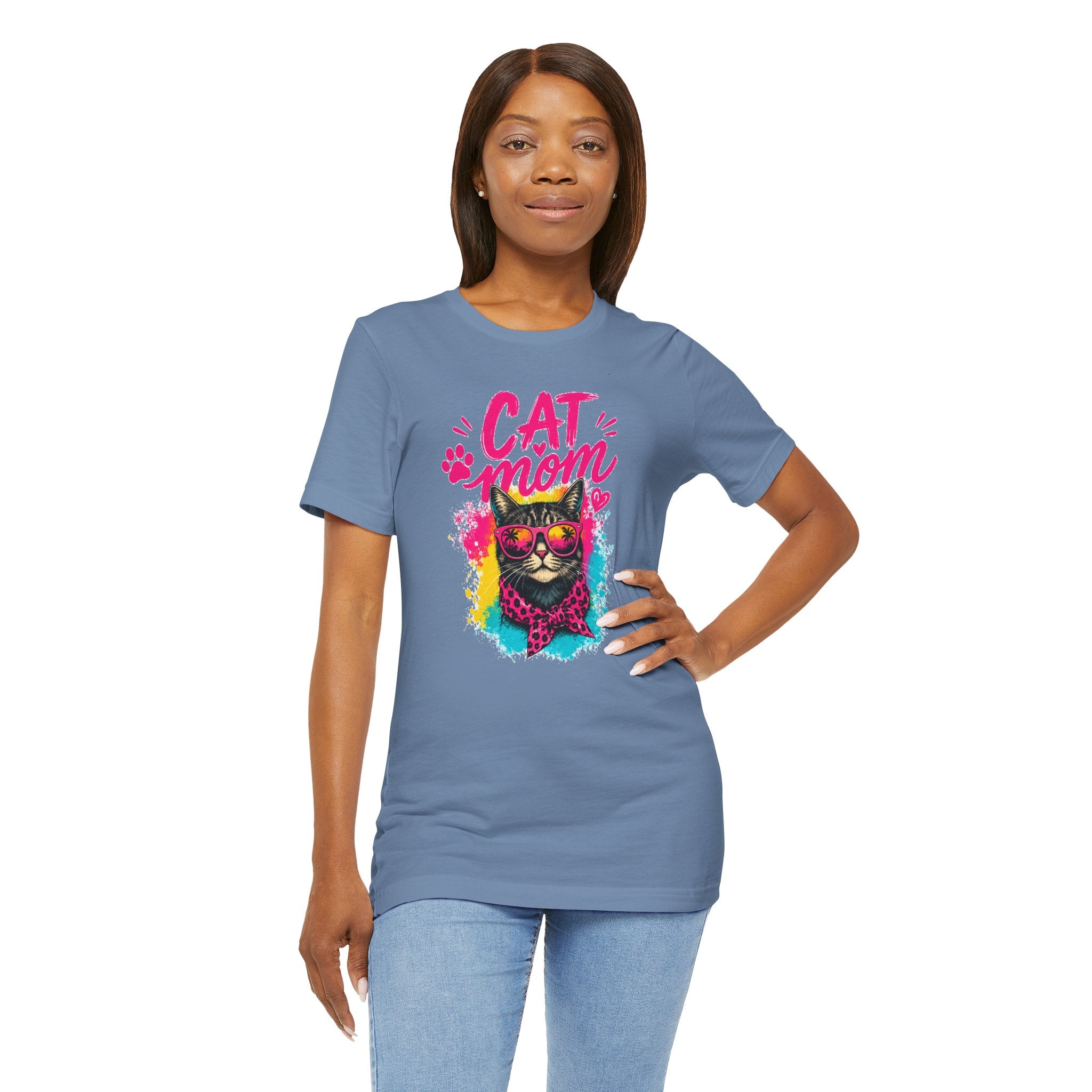 Cat Mom T-Shirt | Funny Cat Mom Gift | Colorful Retro Cat Lover Tee | Cute Cat Graphic Shirt | Unisex Cat Mom Tee