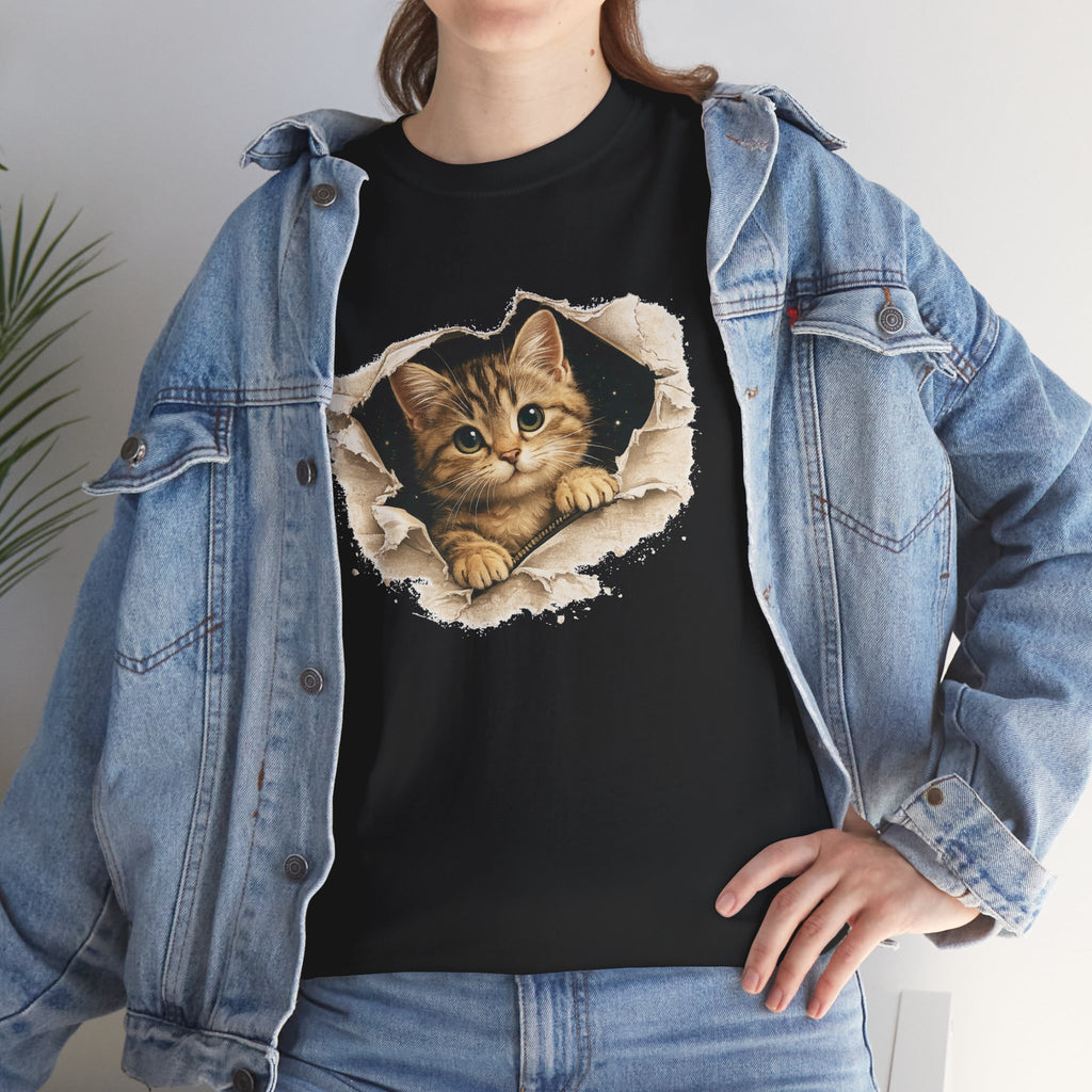Cat Peeking Through Hole T-Shirt — Cute Kitten Graphic Tee
