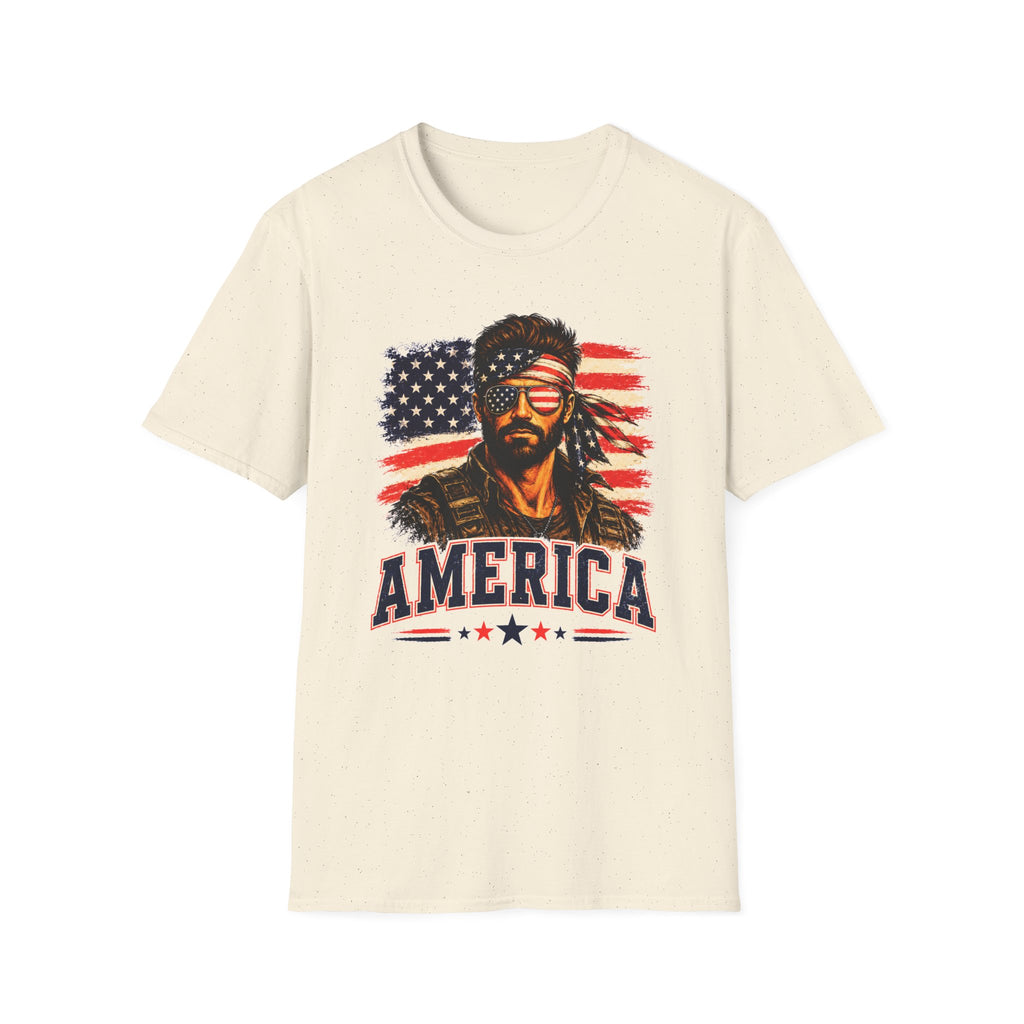 Patriotic Bandana Man T-Shirt — USA Flag Graphic Tee ("America")