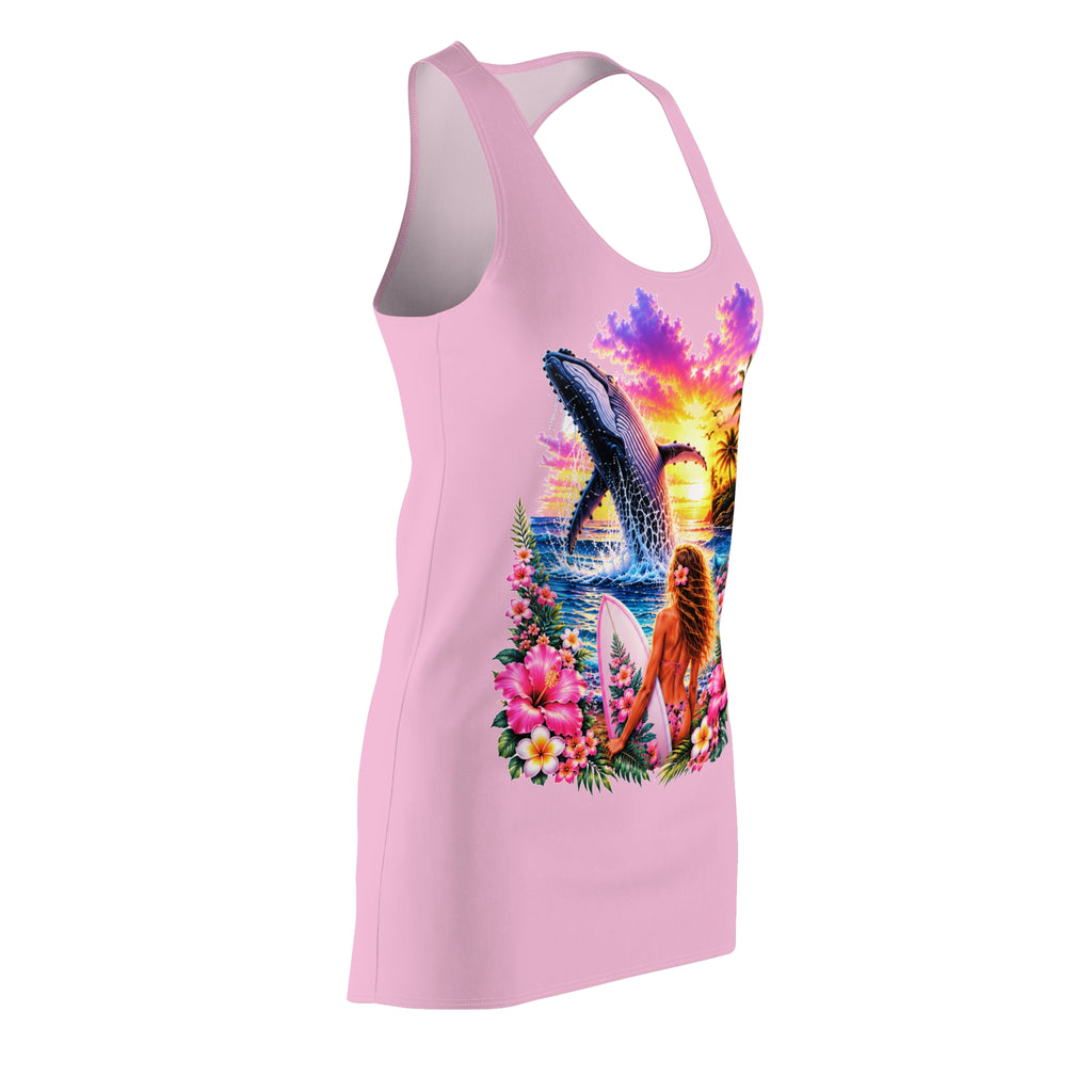 Tropical Whale Surf Dress — Pink Racerback Beach Sundress