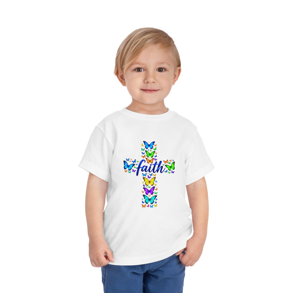 Toddler Christian Shirt, Faith Cross Butterfly Tee, Kids Religious T-Shirt, Colorful Cross Shirt, Church Gift for Girls & Boys