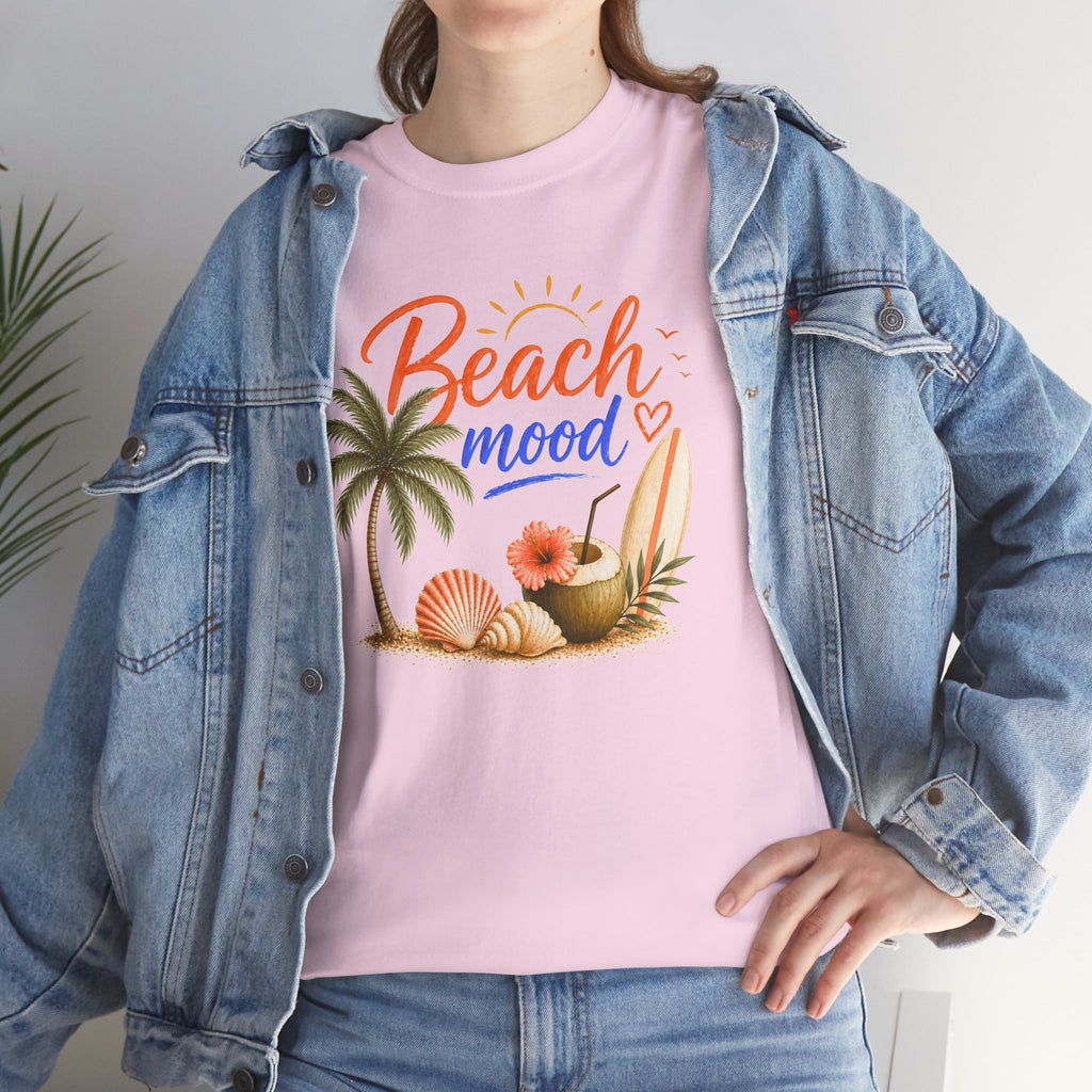 Beach Mood T-Shirt - Tropical Palm, Seashell Graphic Tee