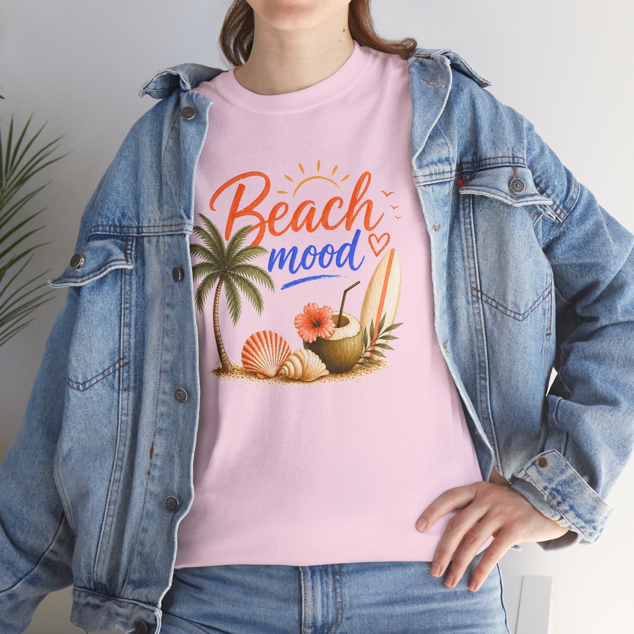 Beach Mood T-Shirt - Tropical Palm, Seashell Graphic Tee