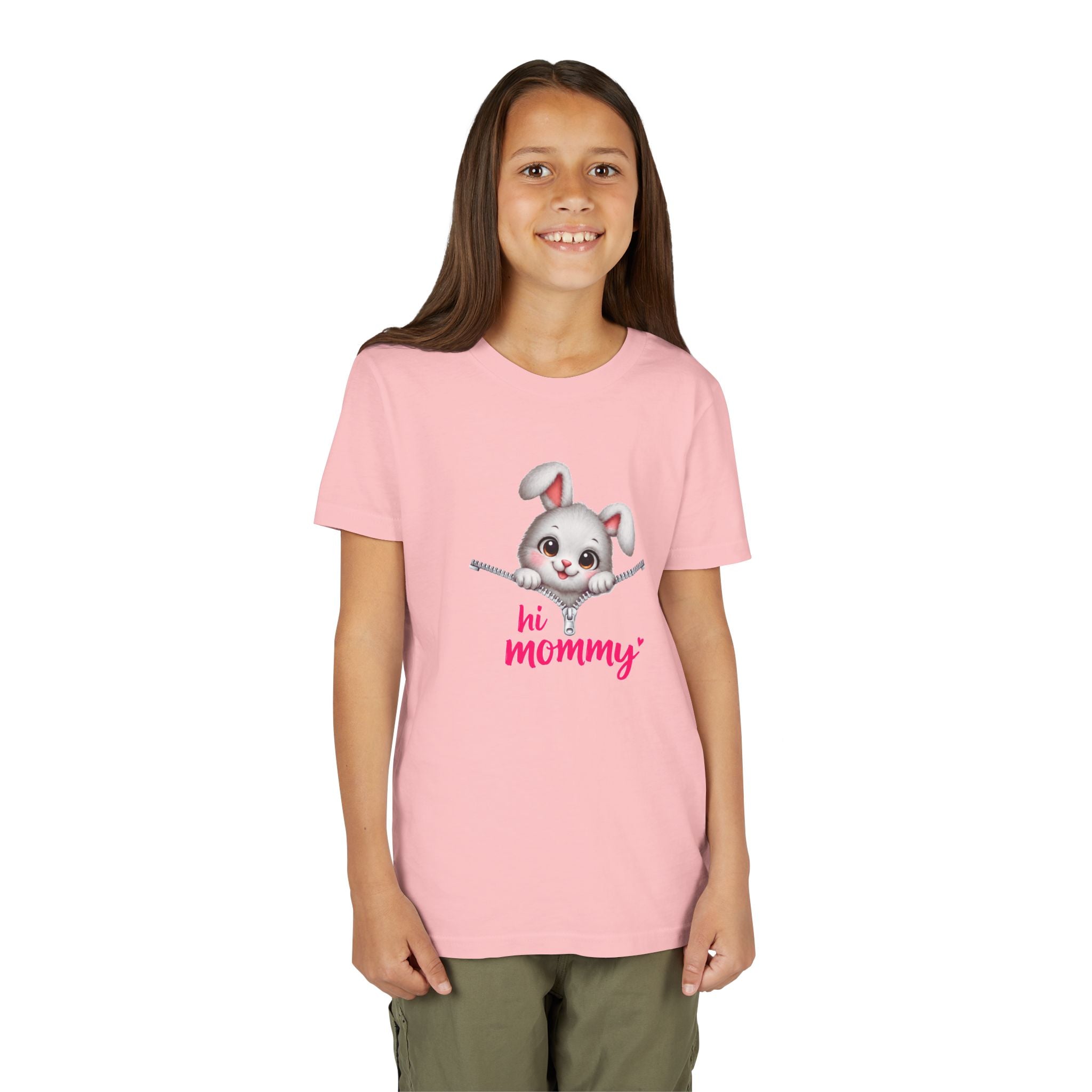 Cute Bunny Youth Shirt, Hi Mommy Kids Tee, Funny Rabbit Graphic T-Shirt, Cute Animal Lover Gift for Girls