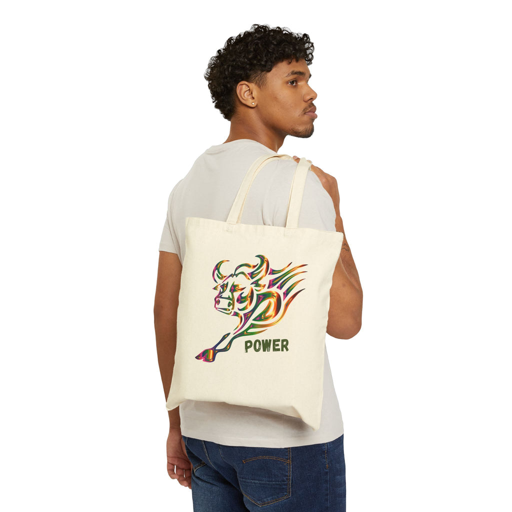 Bull Power Tote Bag - Colorful Charging Bull Canvas Tote