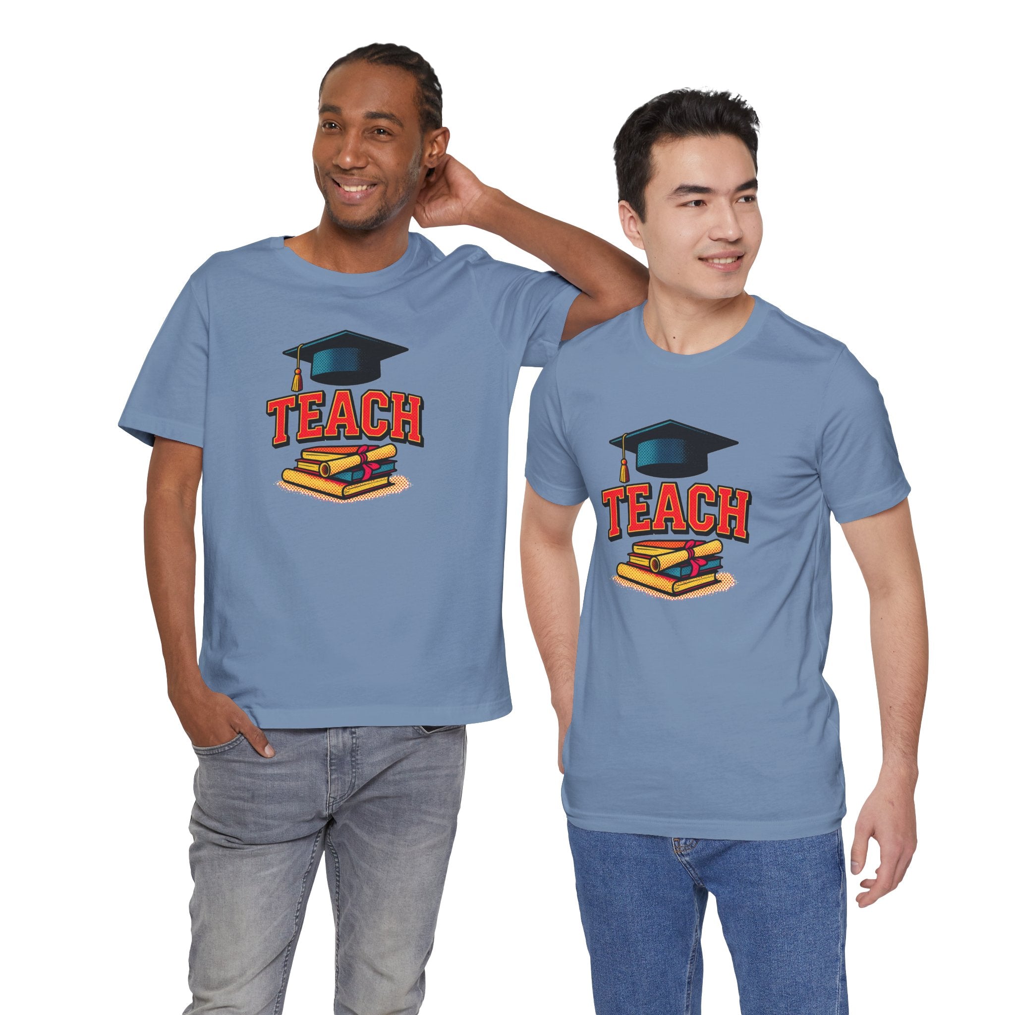Teach Graduation T‑Shirt — Teacher Gift Tee with Cap & Books Design