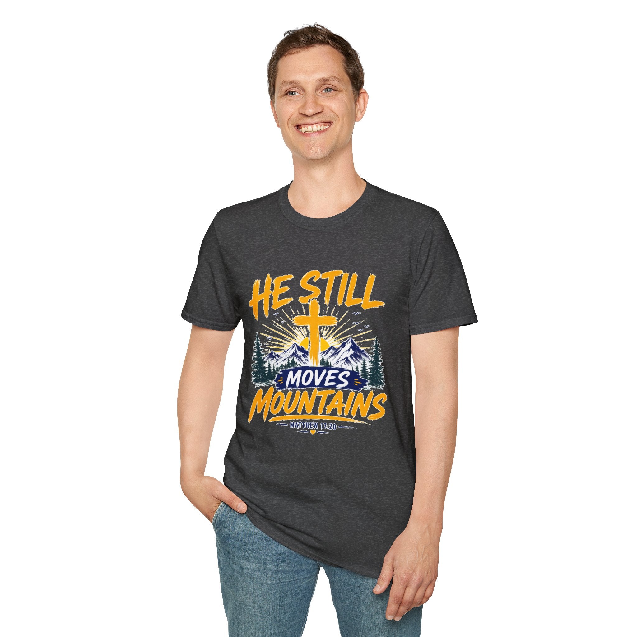 He Still Moves Mountains Shirt, Christian T-Shirt, Faith Cross Tee, Bible Verse Shirt, Religious Gift