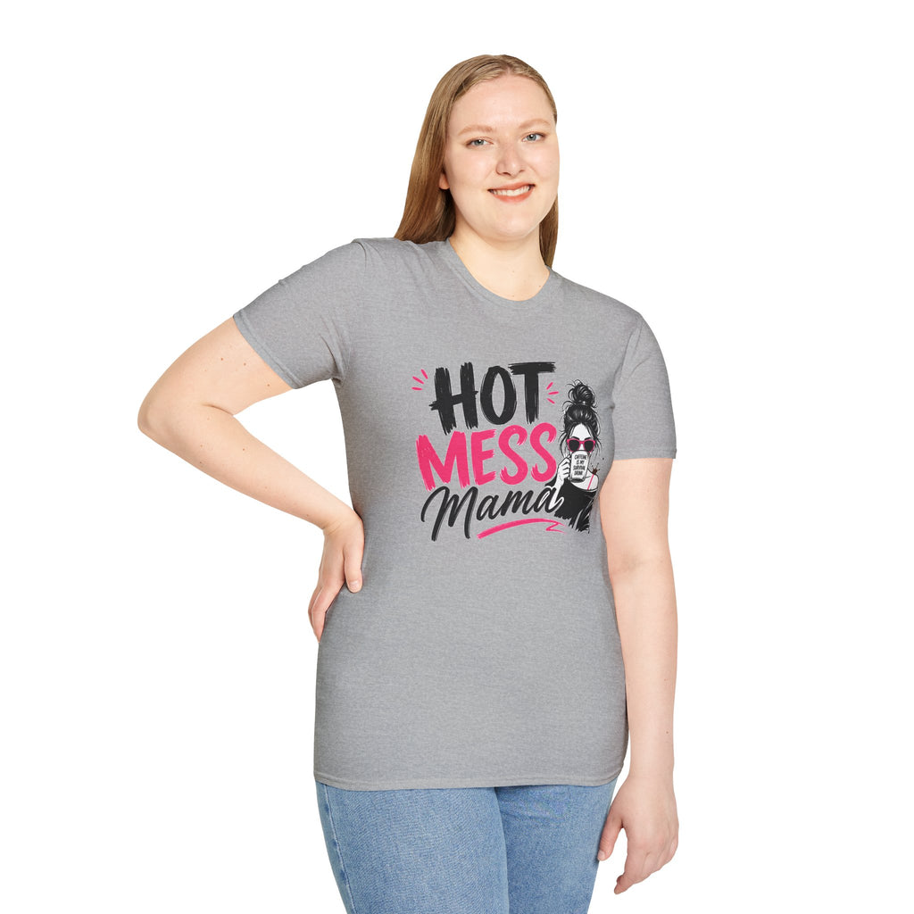 Hot Mess Mama Coffee Lover Shirt, Funny Mom Life Graphic Tee, Caffeine Humor T-Shirt for Moms