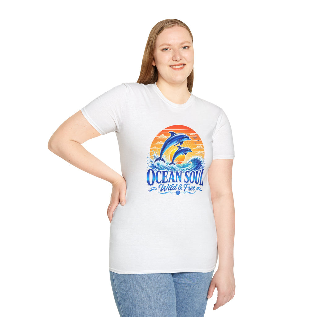 Ocean Soul Dolphin T-Shirt | Wild & Free Beach Tee | Coastal Summer Shirt | Ocean Lover Gift | Dolphin Graphic Unisex Tee