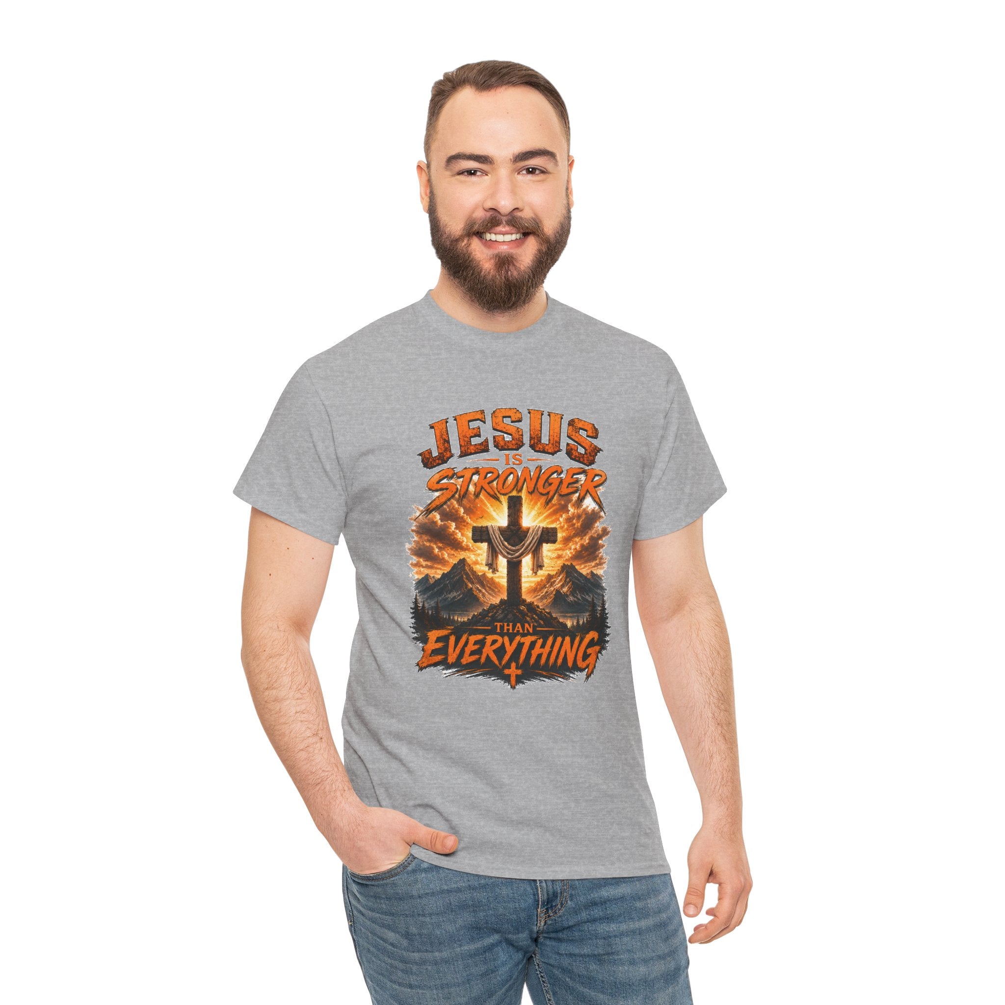 Jesus Is Stronger Than Everything Christian T-Shirt | Faith Cross Graphic Tee | Religious Unisex Shirt | Christian Gift