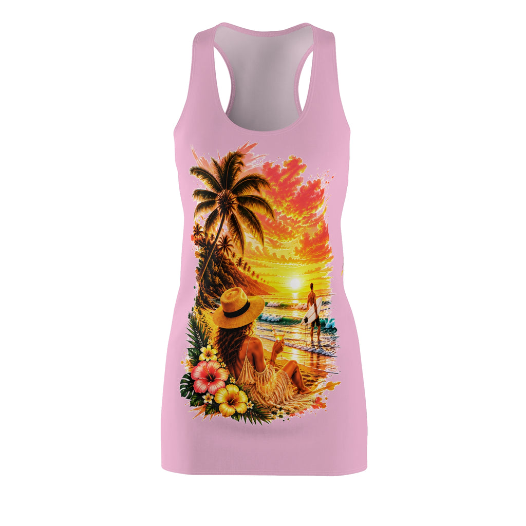 Tropical Sunset Racerback Dress — Beach Scene Floral Print