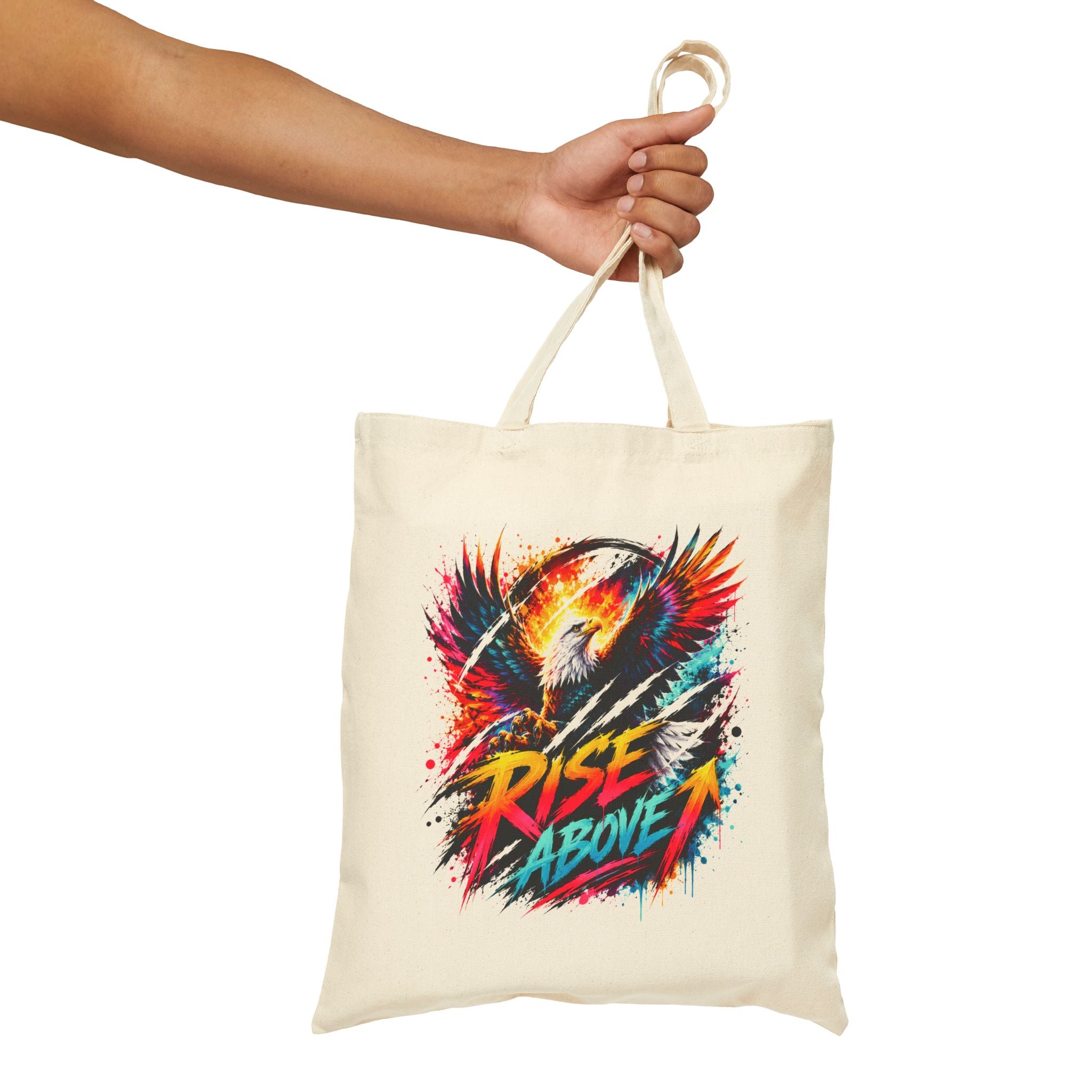 Rise Above Eagle Tote Bag | Colorful Eagle Canvas Tote | Motivational Reusable Shopping Bag | Unisex Graphic Tote | Gift for Eagle Lovers