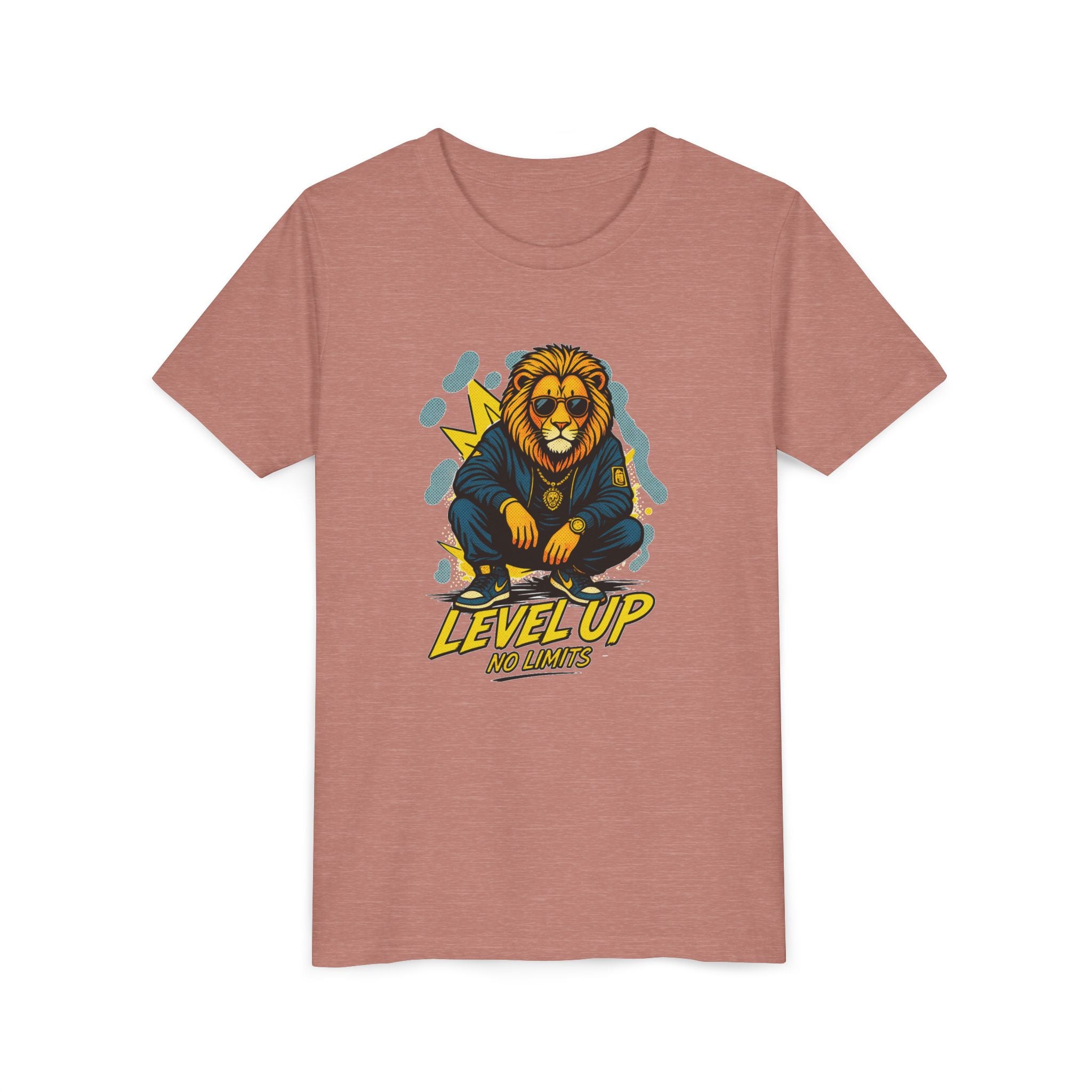 Youth Tee — 'Level Up No Limits' Lion Graphic Shirt