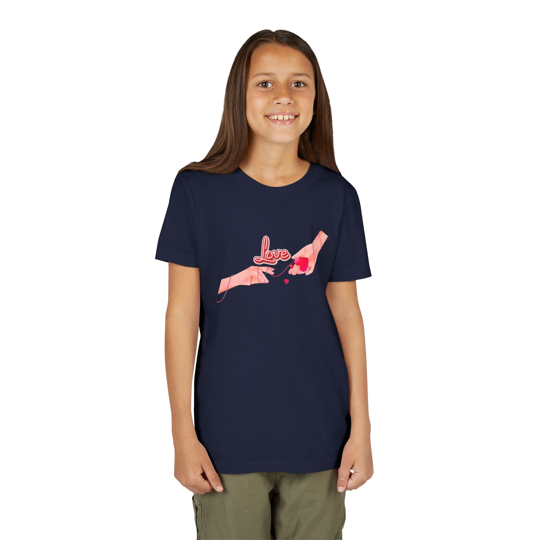 Youth Tee — Pink Hands Love Design (Valentine’s Day, Cute Kid Graphic)