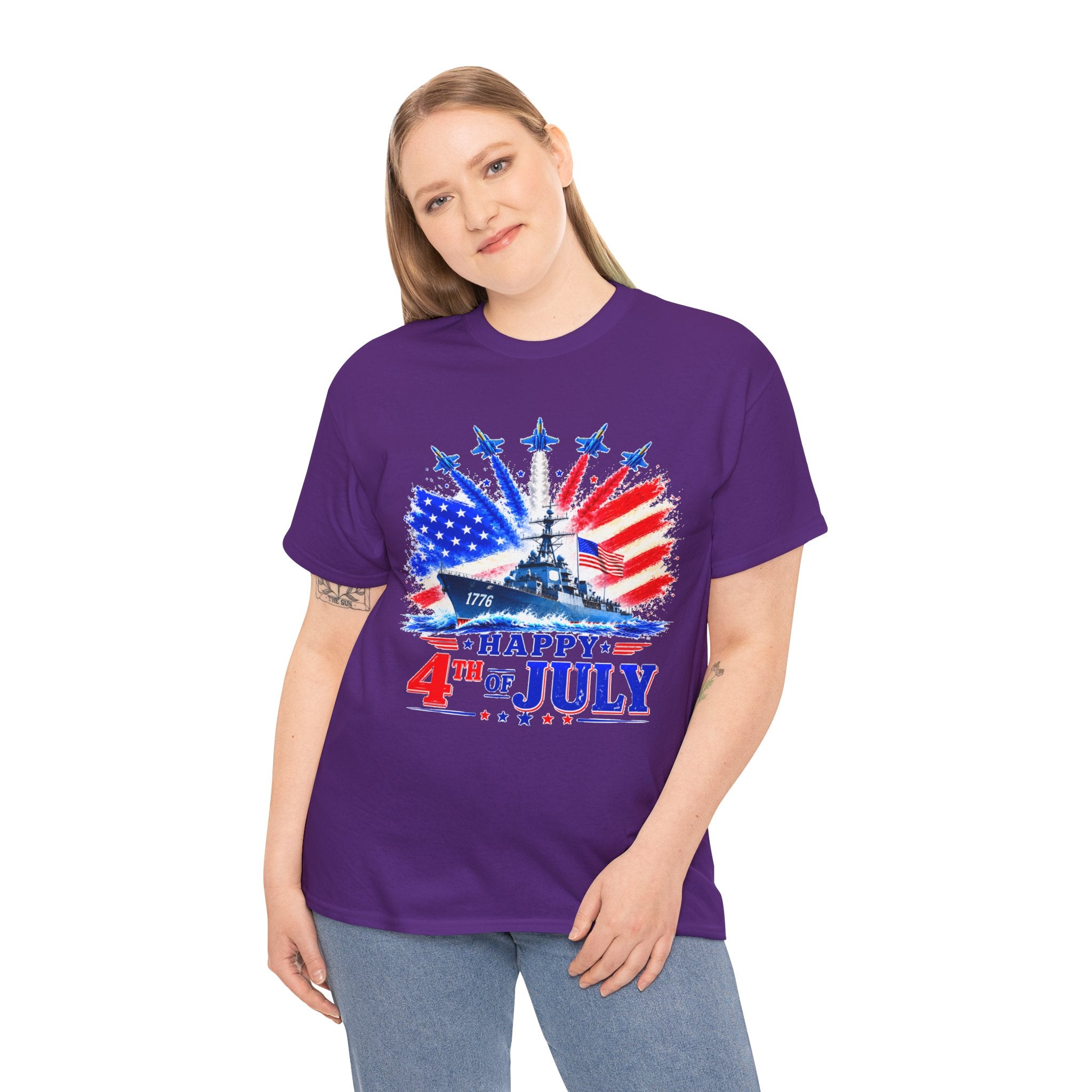Happy 4th of July Shirt, Patriotic USA Flag Tee, American Eagle & Navy Ship Shirt, Independence Day T-Shirt, Military Pride Gift