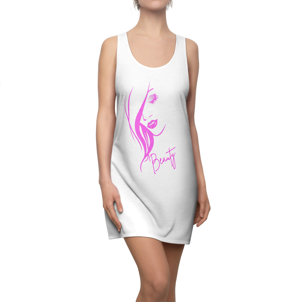 Racerback Dress for Women, Pink Beauty Face Graphic Dress, Cute Aesthetic Summer Dress, Casual Sleeveless Dress, Gift for Her