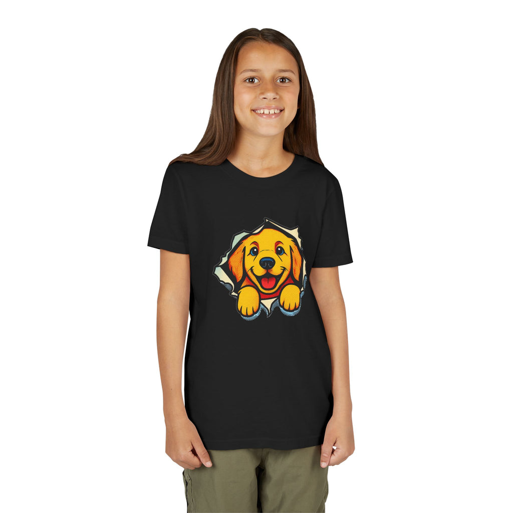 Kids T‑Shirt - Cute Golden Retriever Peeking Puppy Tee for Boys & Girls