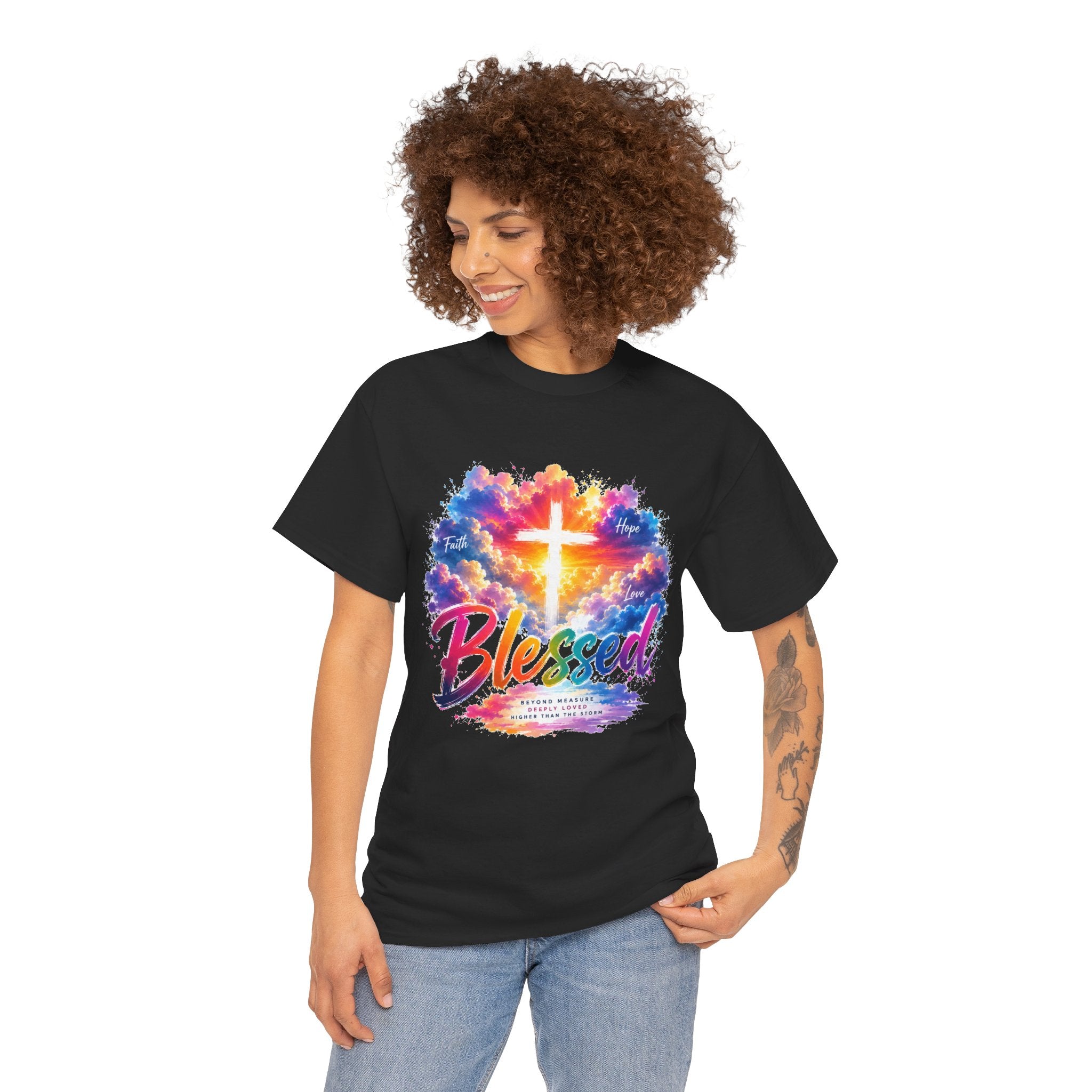 Blessed Christian T-Shirt, Colorful Cross Shirt, Faith Graphic Tee, Jesus Lover Gift, Religious Unisex Shirt
