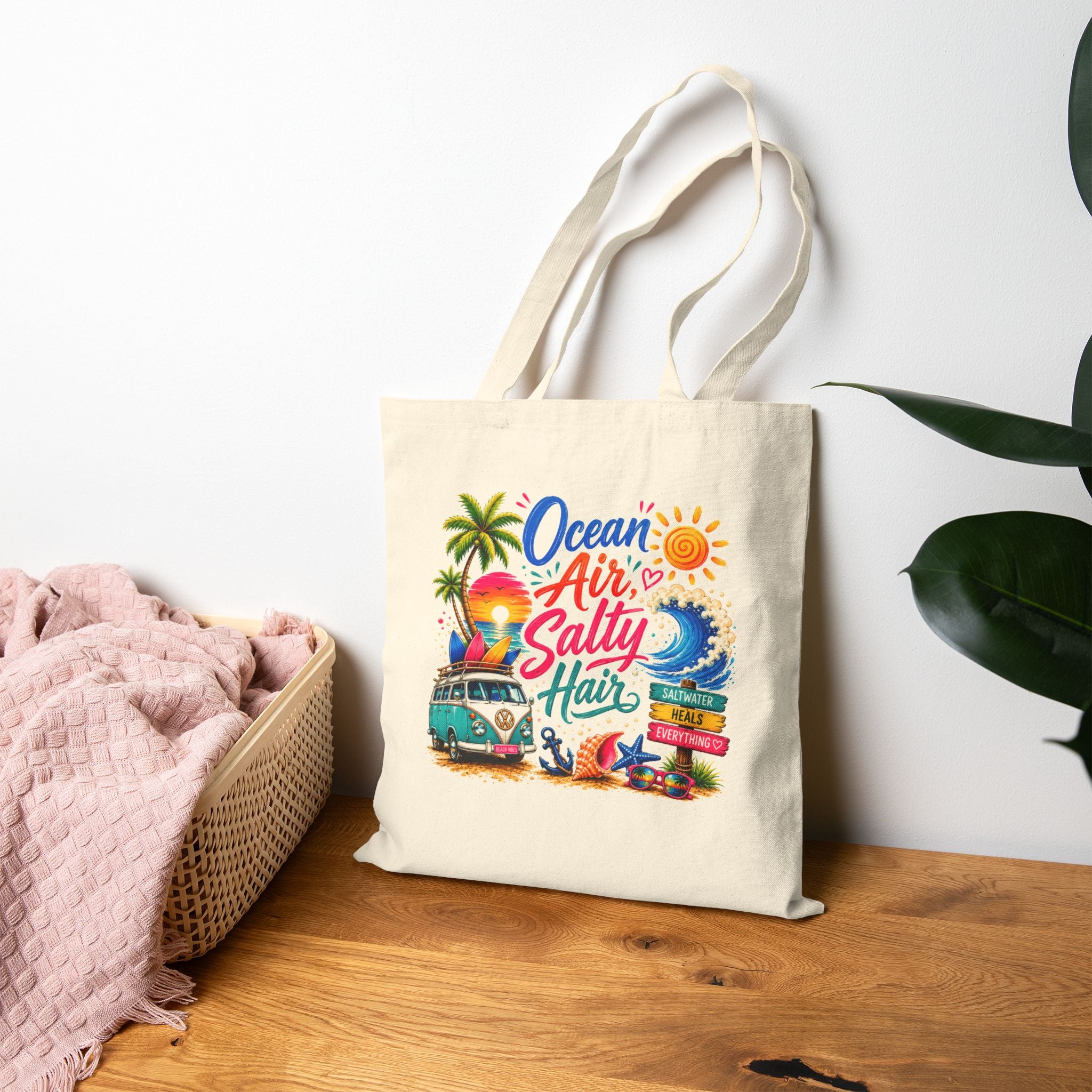 Ocean Air Salty Hair Tote Bag, Beach Canvas Tote, Tropical Summer Bag, Coastal Shopper, Beach Lover Gift, Vacation Tote