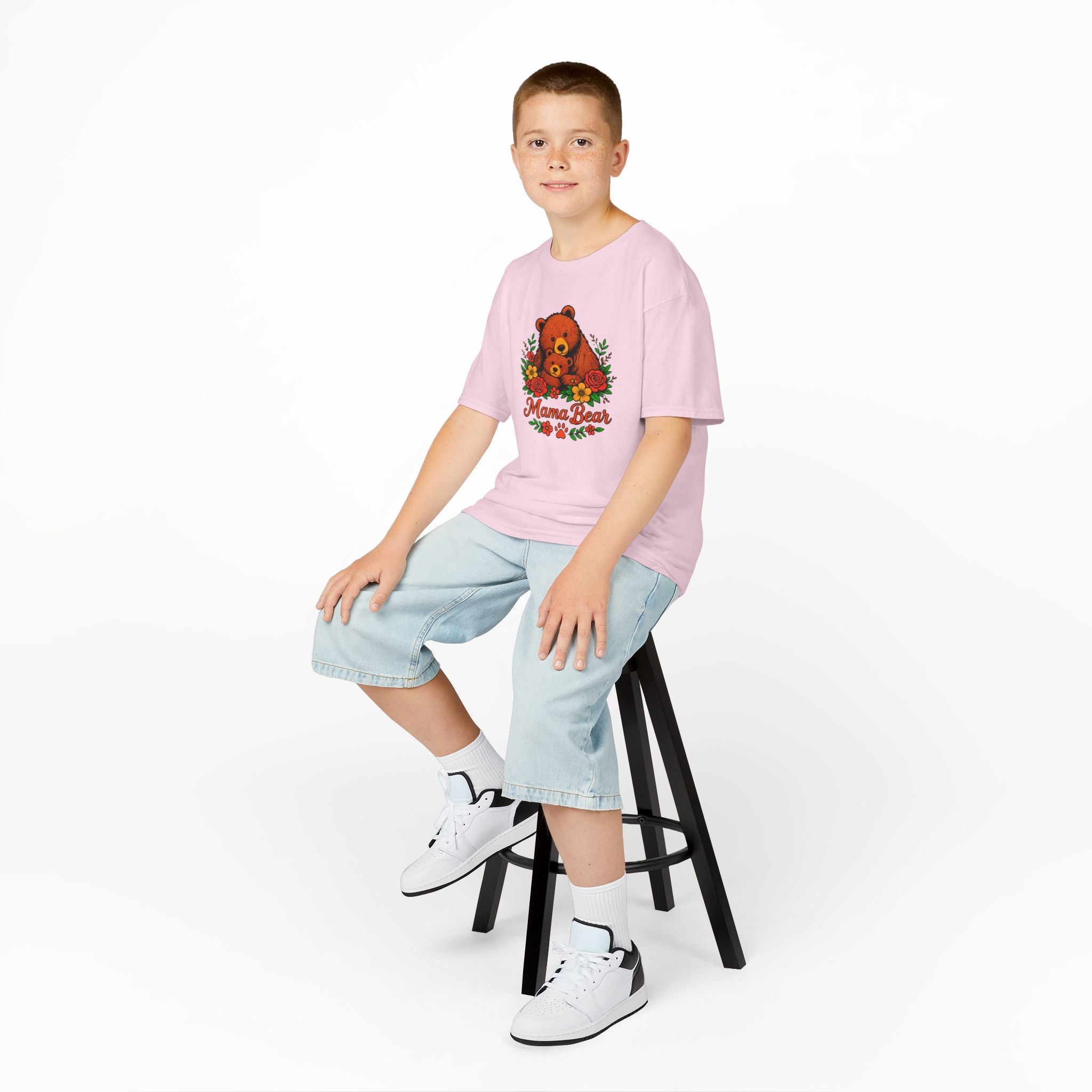 Kids T-Shirt — 'Mama Bear' Cute Floral Bear Graphic