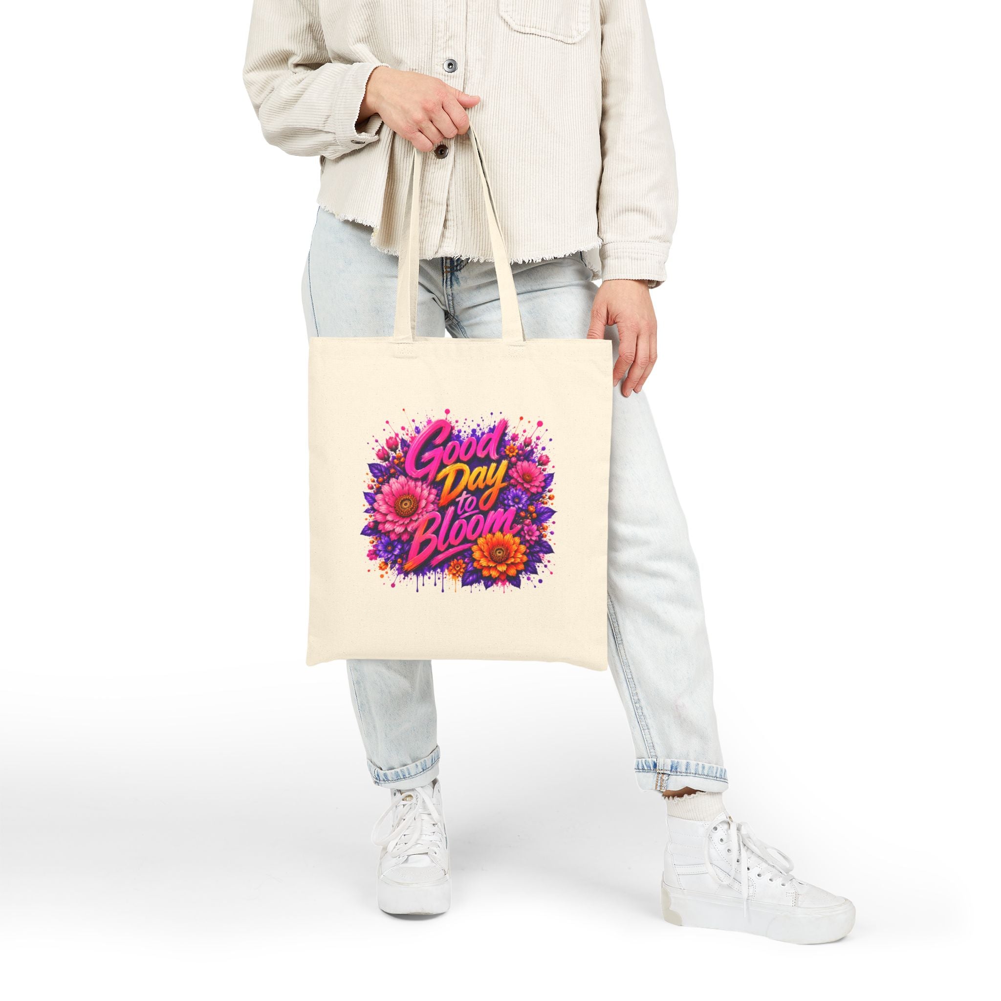 Good Day to Bloom Floral Tote Bag — Inspirational Garden Canvas Shopper